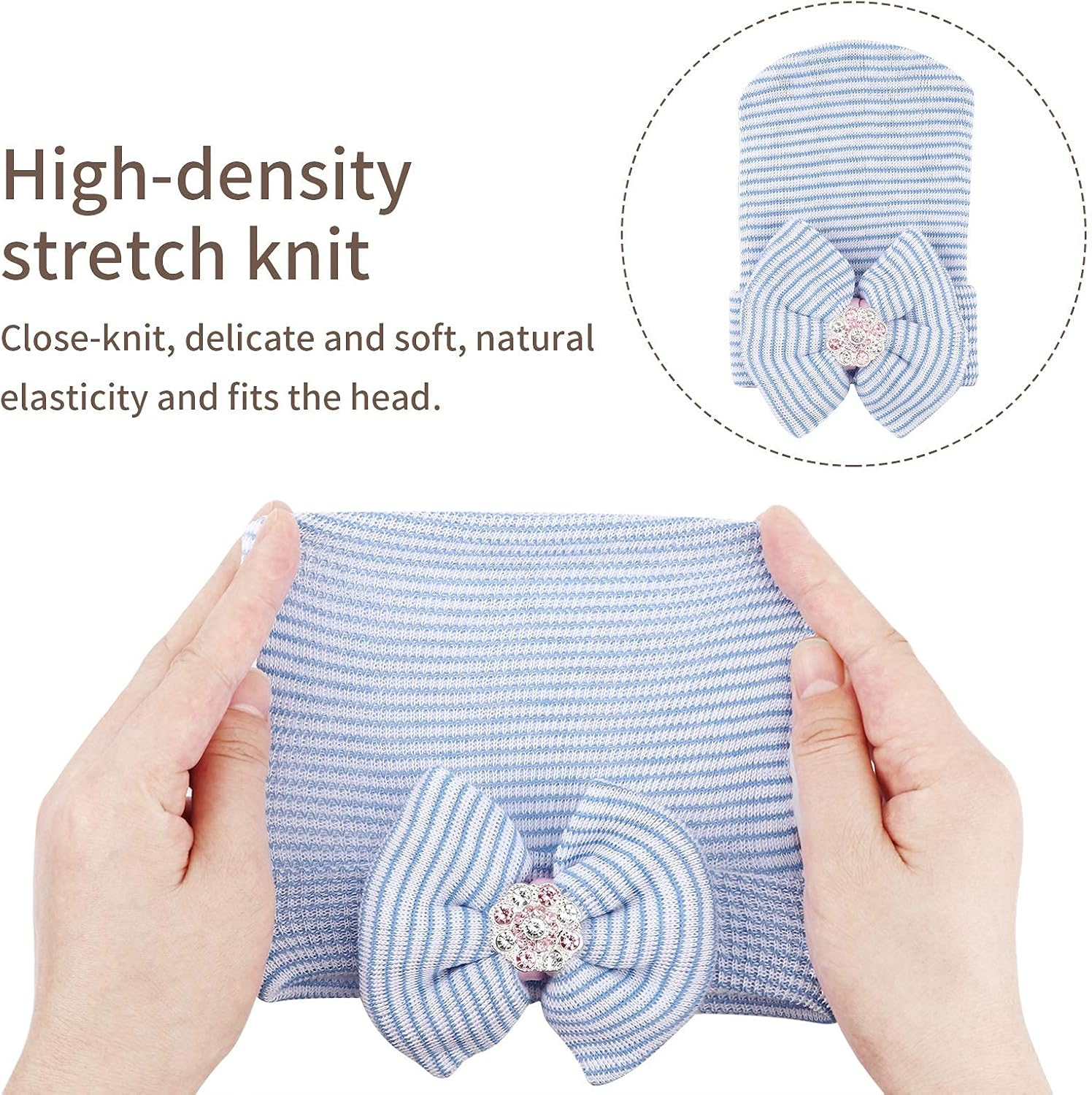 4Pcs Newborn Hat Infant Baby Hat Cap with Big Bow Soft Cute Knot Nursery Beanie image number 2