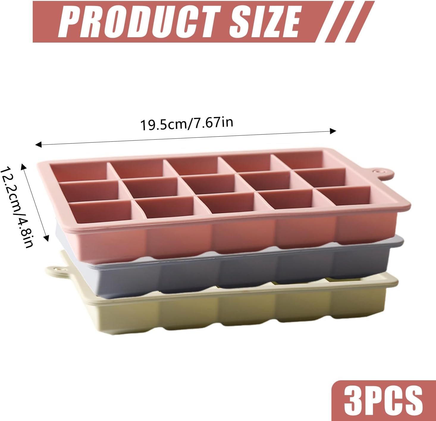 Silicone Ice Cube Tray with Lid, 3 Pack 45 Cubes, BPA Free Reusable Molds for Whiskey, Cocktail & Baby Food (Blue, Pink, Green) image number 2