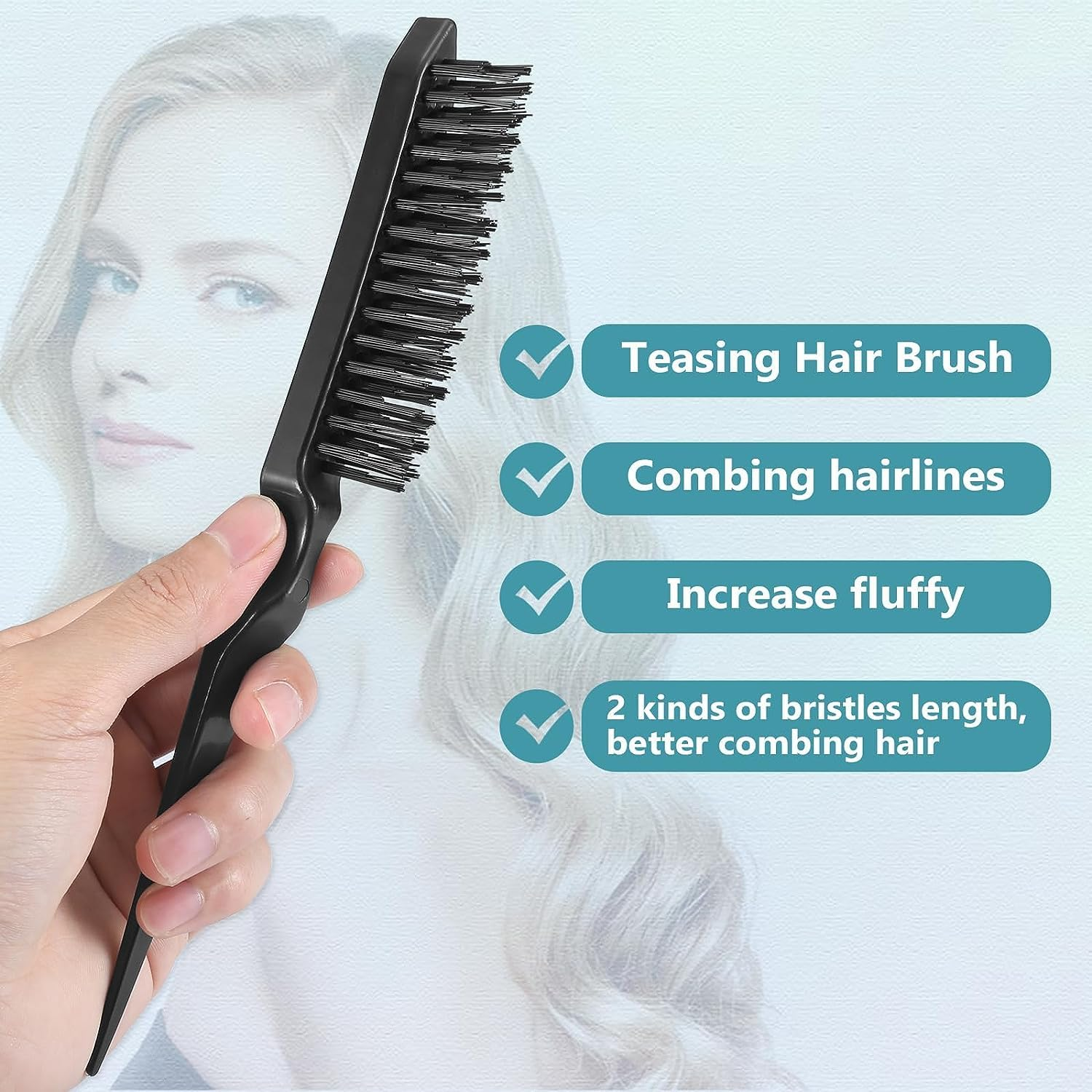 Detangling Brush with Hair Styling Comb Set, Hair Brushes for Women Men Kids Curly Hair, Hair Brush Set Include Detangler Brush Teasing Hair Brush Rat Tail Comb Edge Brush (Black) image number 5