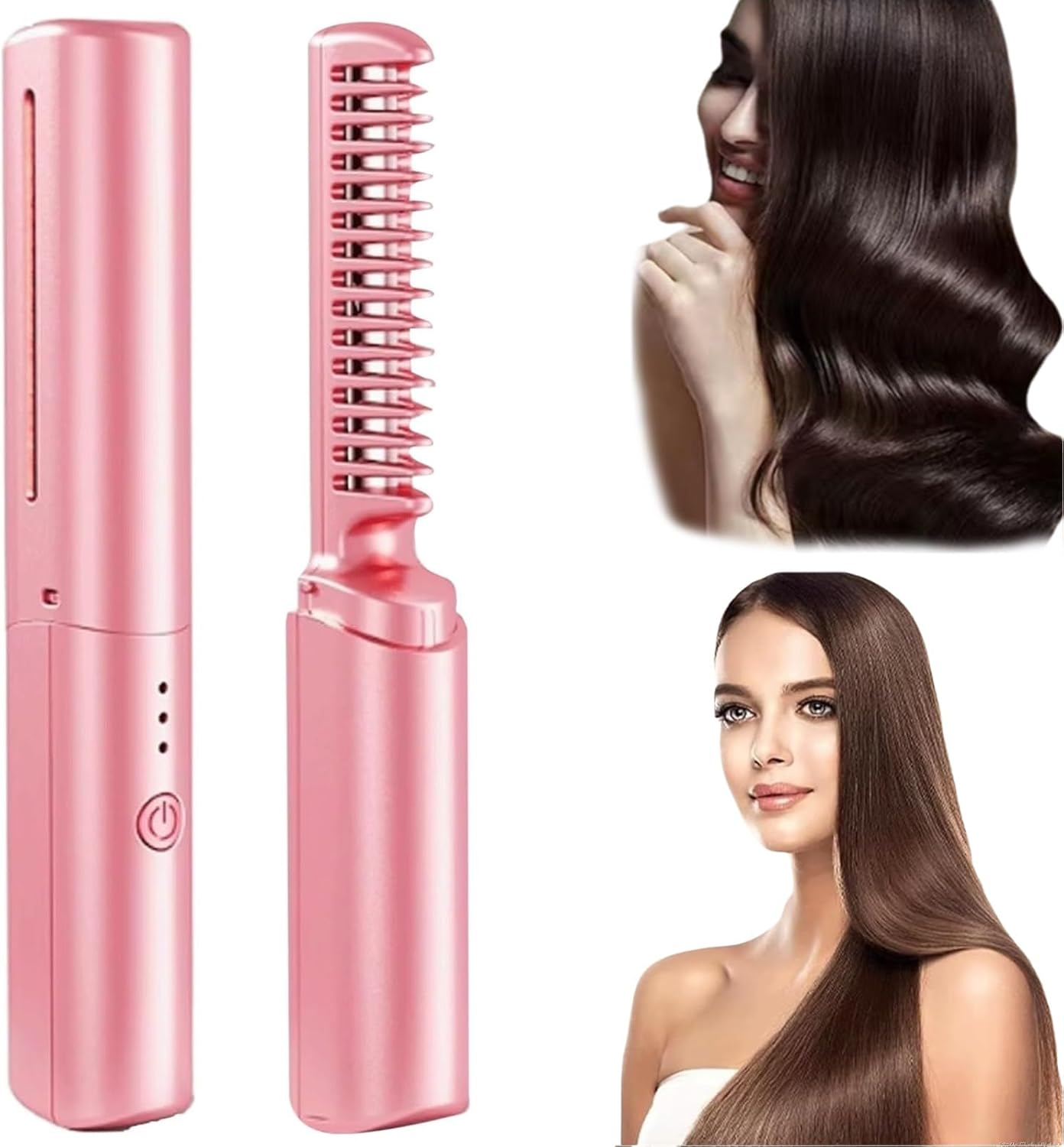 2024 Latest Hairdressing Comb, Rechargeable Mini Hair Straightener, Portable Hair Straightener Cordless, 3 Temperature Adjustments Travel Size Electric Flat Iron, Styling Combs (Pink) - Green+Pink image number 5