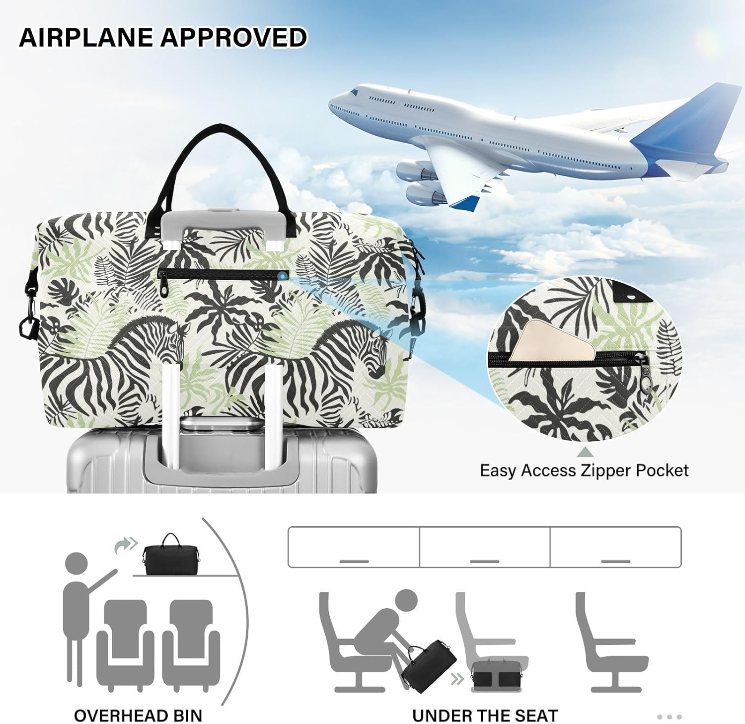 Duffel Bags Travel Weekender Gear Bag Workout Bag with Adjustable Strap for Travel Waterproof, Silhouette Tropical Plants Green image number 1