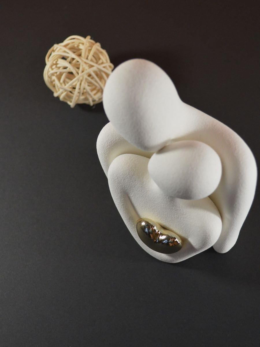 Modern Ceramic Couple Sculpture - Abstract Love Statue Ornament Figurine for Home Decor in Living Room, Bedroom,Office - Unique Couple Gift - Anniversary Birthday,Show Pieces for Home (White) image number 3