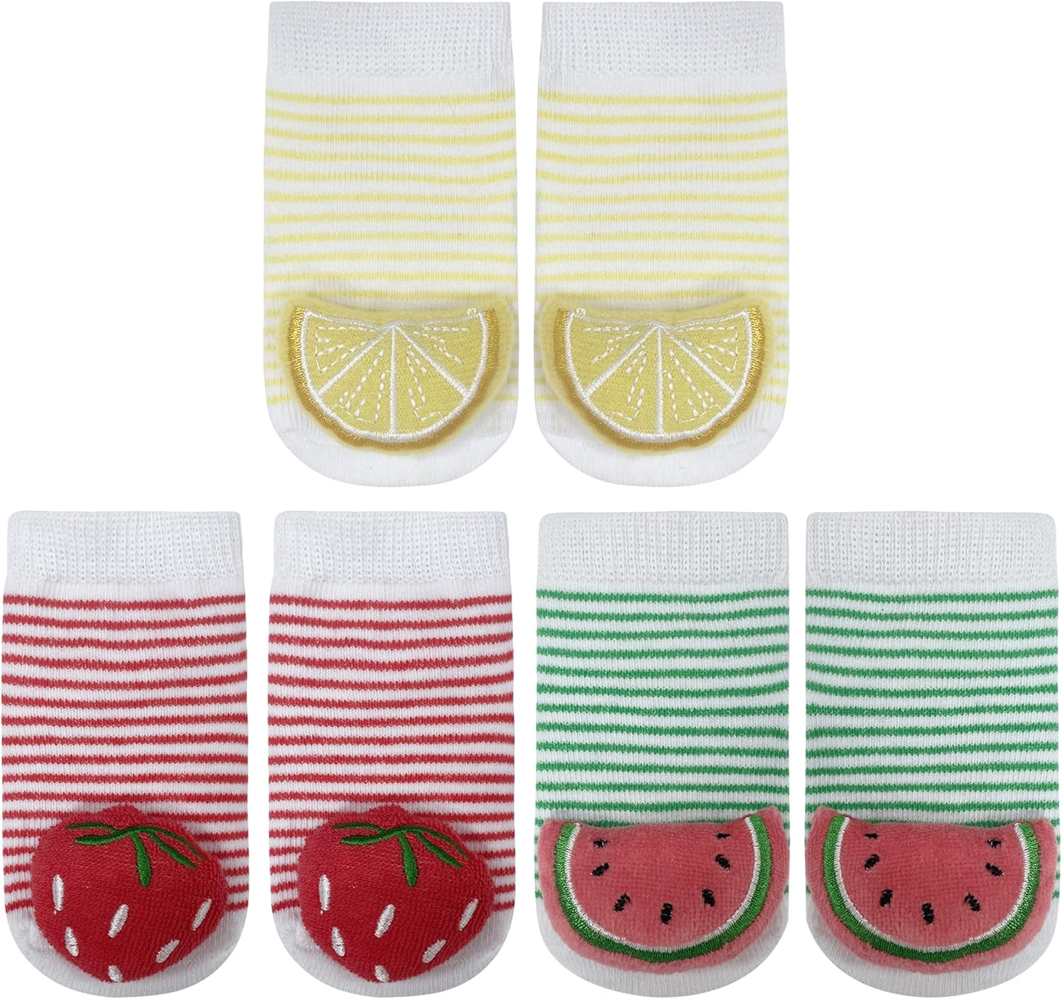 PUPPET Baby Girl Rattle Socks for 0-6 Months Fruit Themed Set Lemon Strawberry Watermelon Infant Socks Rattles image number 3