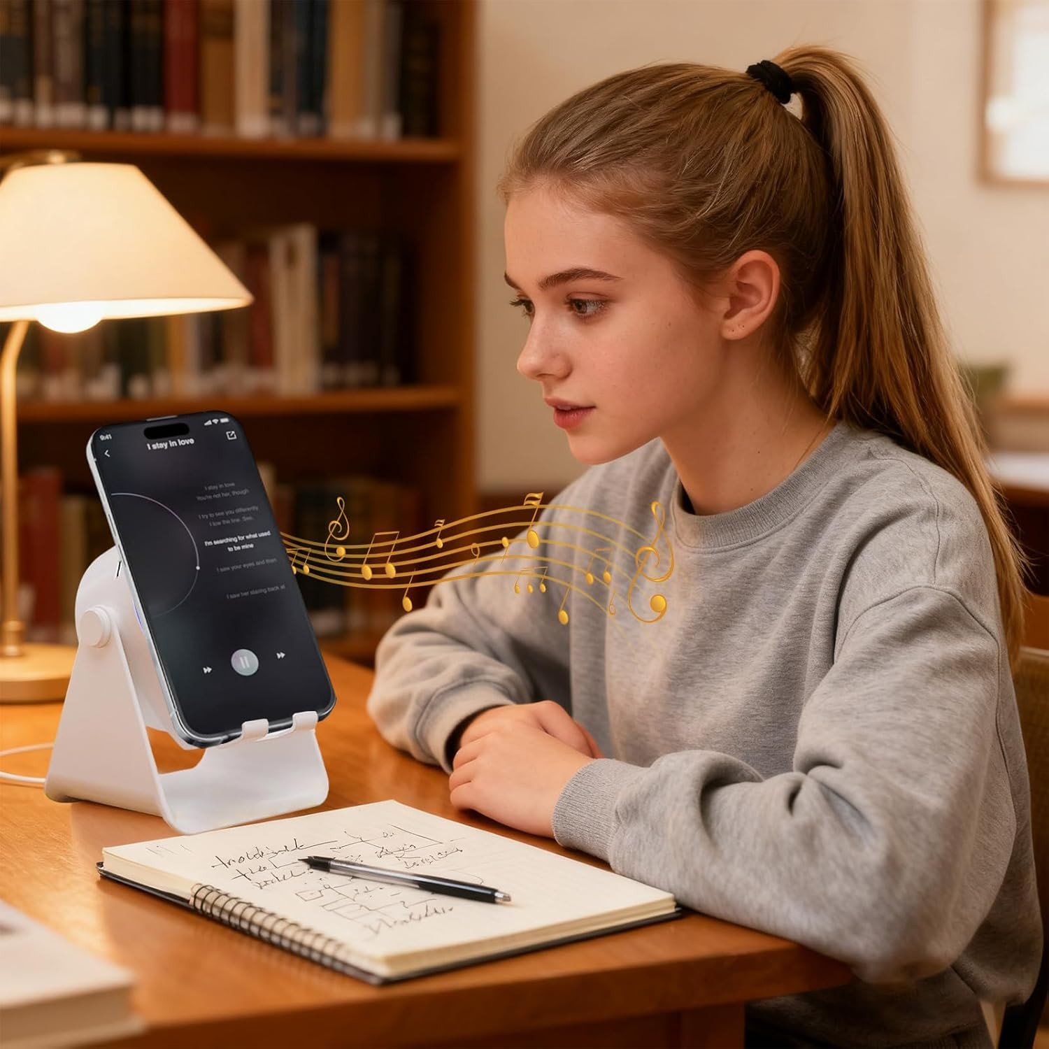 Desk Speakers,Phone Stand Amplifier Audio - 360 Degree Rotate Home Speaker with Colorful Light - for Night Kitchen Bathroom Tablet - White image number 3