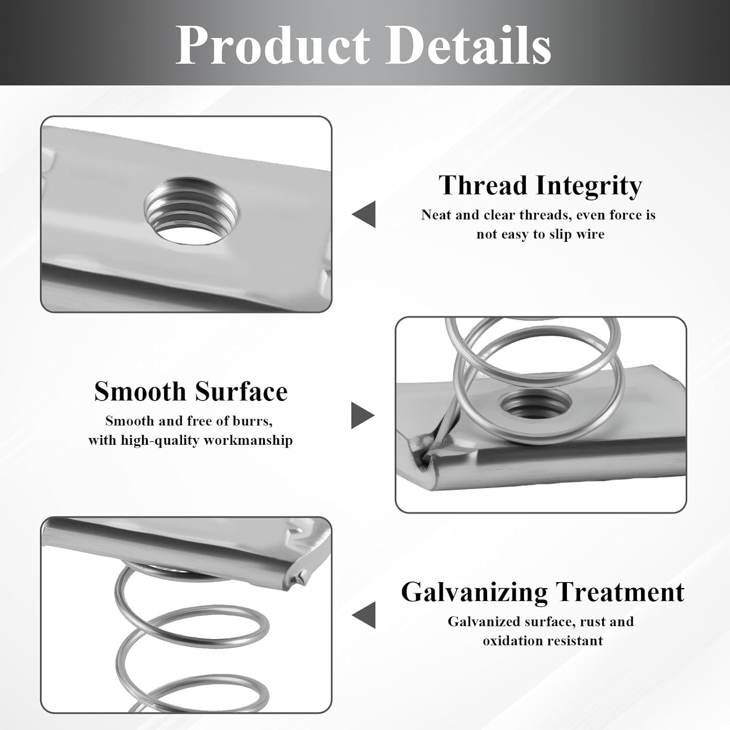 12 Pcs M8 Galvanized Spring Nut, High-Strength C-Shaped Steel Strut Channel Nuts, Durable & Corrosion-Resistant Spring Channel Nut Silver Finish, Ideal for Electrical, HVAC & Construction image number 6