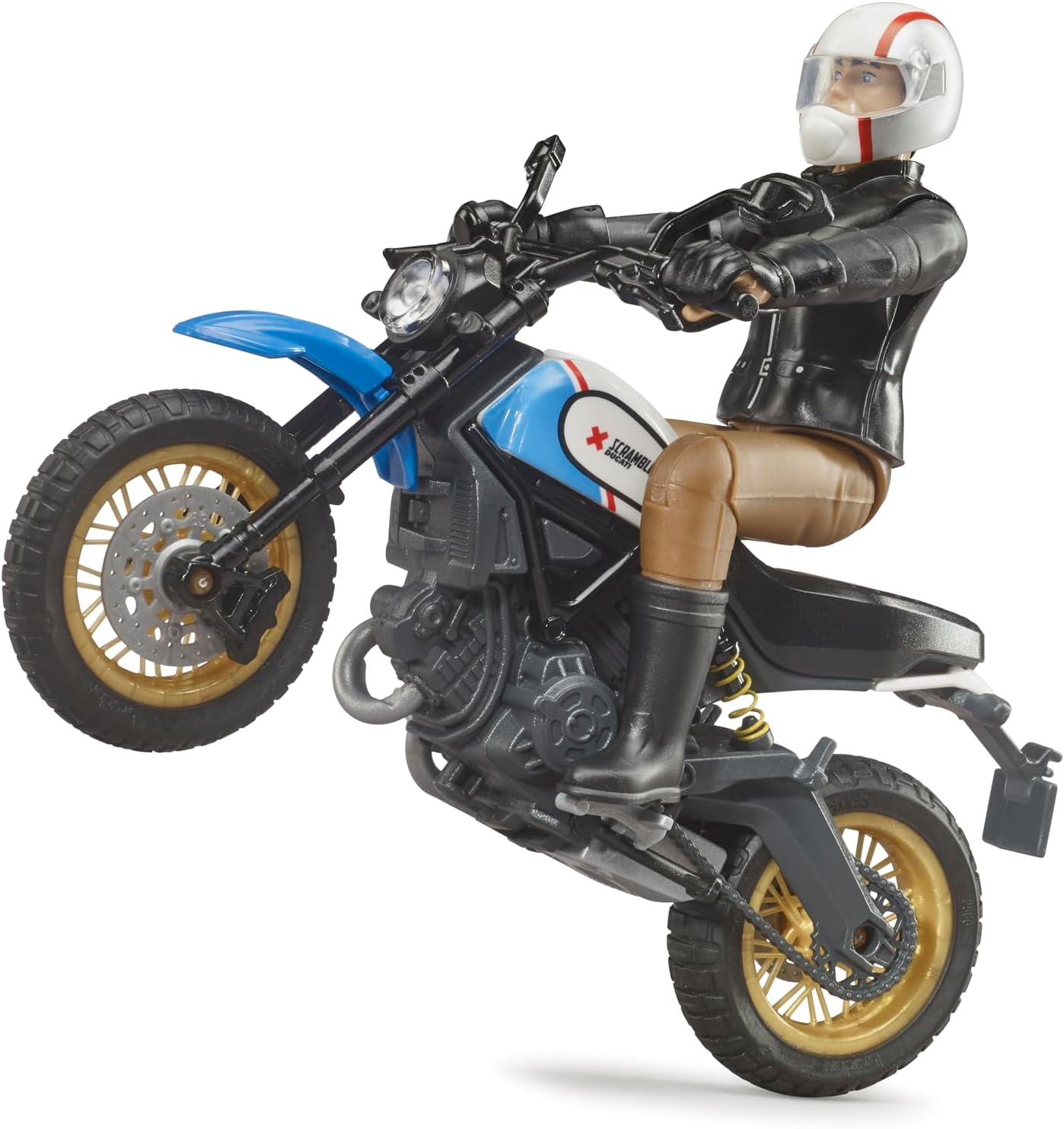 Bruder 63051 Ducati Scrambler Desert Sled Motorcycle Bike with Driver Figurine and Accessories