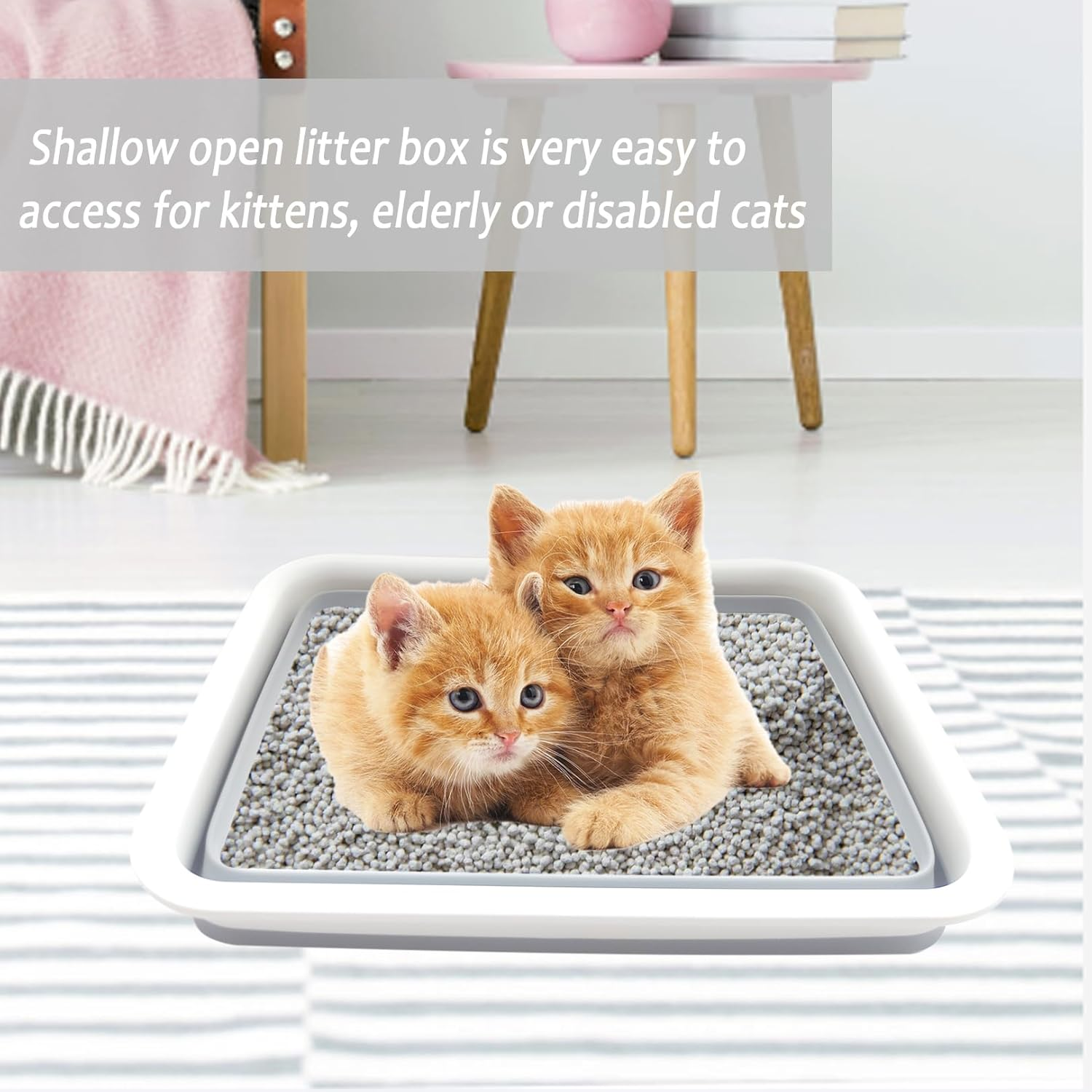 2 Pack Collapsible Small Cat Litter Box, Open Kitten Litter Potty Pan Low Entry Pet Kitty Toilet Foldable Waterproof Travel Toilet for Sick Frail Kitty 14.6 X 10.6 X 4.8 Inches Grey image number 3