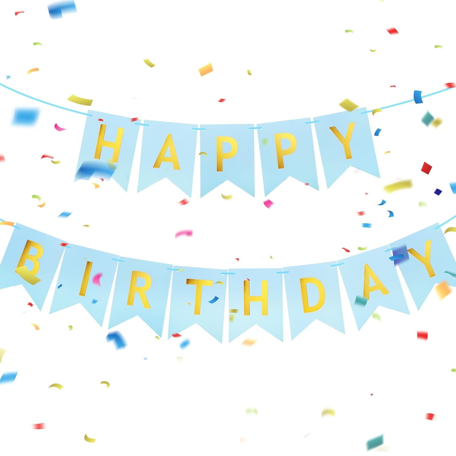 Bighan 5M Happy Birthday Banner Birthday Garland Party Decorations Birthday Signs Hanging Decor Kids' Birthday Party Banners, Blue