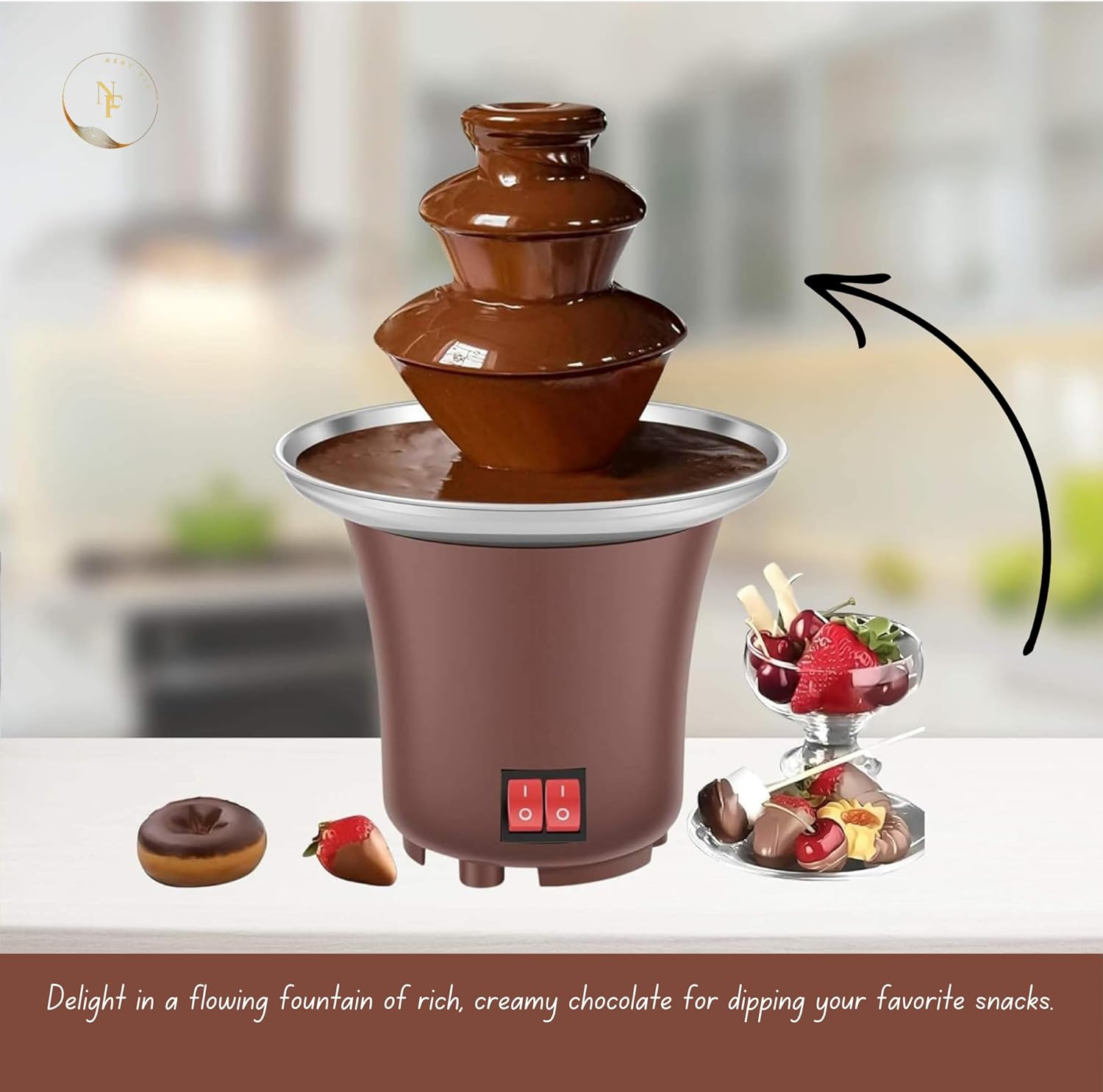 NEST FIT | Chocolate Fountain | 3-Tier Stainless Steel Chocolate Fondue Fountain Set for Parties & Home Use | Perfect for Chocolate, Cheese, Hot Sauce & Melting Fondue | Large Pot for Hot Chocolate image number 4