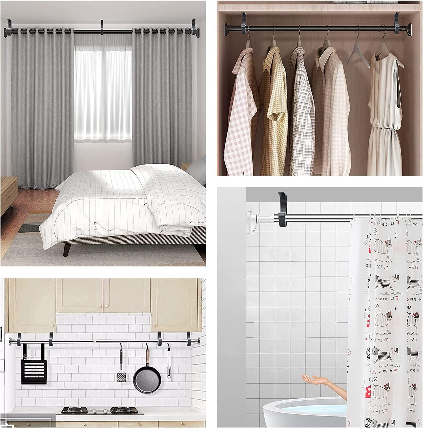 4 Pack Ceiling Curtain Pole Brackets, Heavy Duty Curtain Rail Bracket, Aluminum Alloy, Black Curtain Rod Support Ceiling Brackets Holders for 25Mm to 30Mm Drapery Poles image number 4