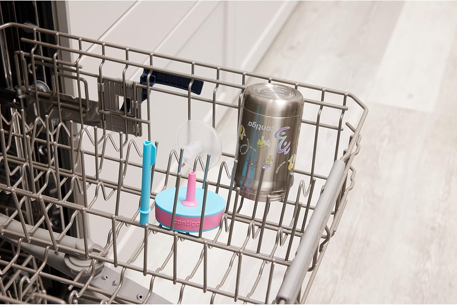 Contigo Leighton Vaccum-Insulated Kids Water Bottle with Spill-Proof Lid and Straw, 12Oz Stainless Steel Water Bottle with Straw for Kids, Keeps Drinks Cold up to 13 Hours, Raspberry/Azalea - Raspberry/Azalea (Butterflies  Honeybees Gfx) image number 1