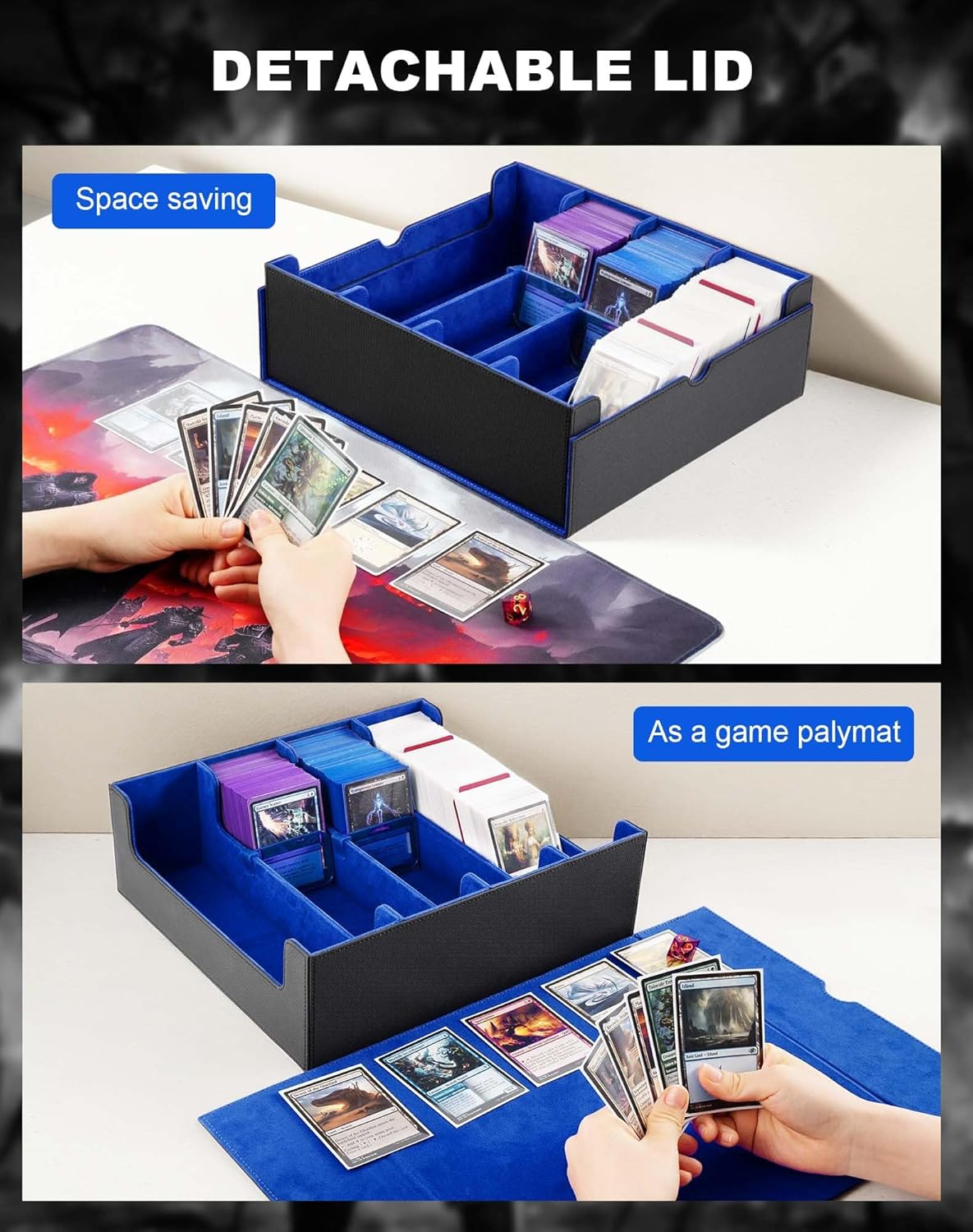 Cardnovux Trading Card Storage Box, Commander Card Deck Case Holds 2400+ Cards, MTG Deck Box with 4 Stoppers, Magic Card Organizer for TCG PTCG Cards (Black & Blue) - Black  Purple image number 7