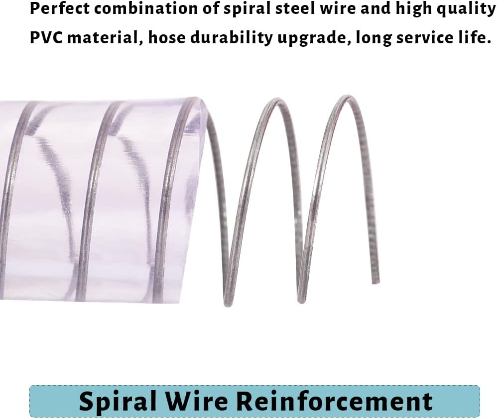 DAVCO 5/8" ID - 10 Ft Steel Wire Reinforced Vinyl Tubing Flexible Clear Plastic Heavy Duty PVC Hose for Dust Collection image number 6