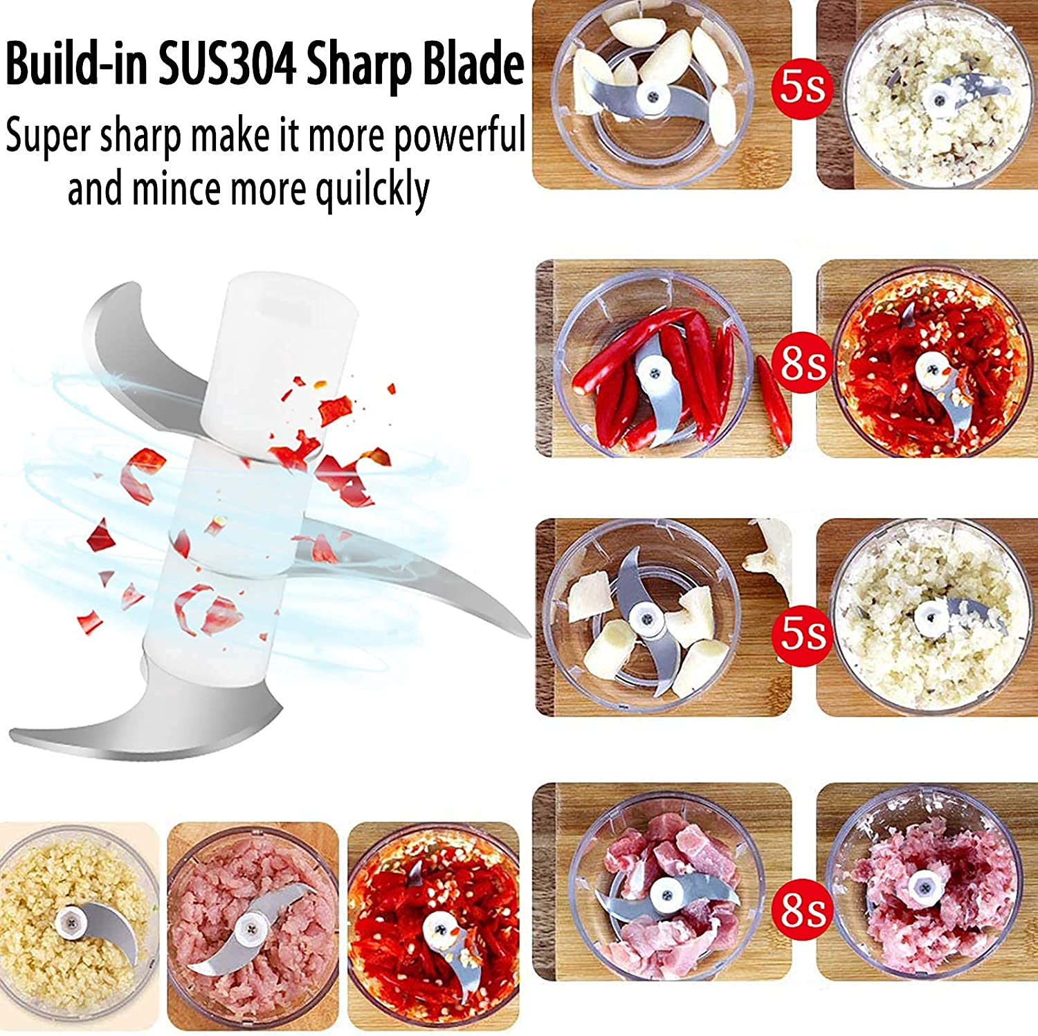 Electric Garlic Chopper, Kenpiko Powerful Mini Chopper, Rechargeable Electric Mini Garlic Chopper for Vegetable/Onions/Meat/Salad, 250ML/100ML, 2 Stainless Steel Blade, Waterproof, BPA Free image number 2