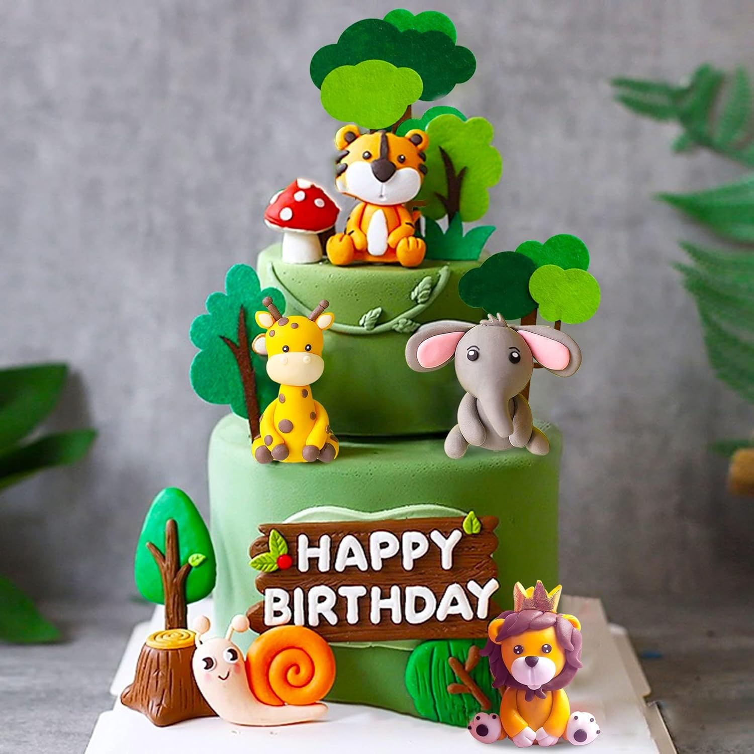Jevenis Jungle Animals Cake Decorations Wild One Cake Decoration Safari Cake Decoration Giraffe Elephant Lion Tiger Cake Jungle Animals Birthday Party Party Decorations image number 1