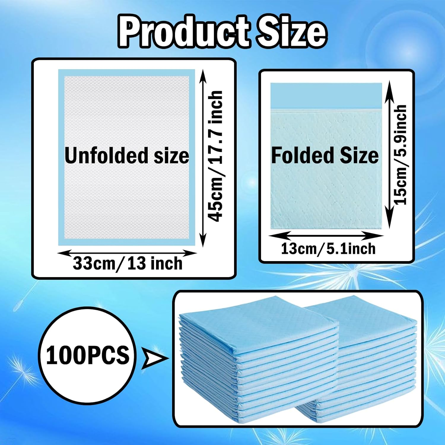 100 Pack Disposable Changing Pad,High Absorbent Diaper Waterproof Leak Proof Changing Pads image number 2