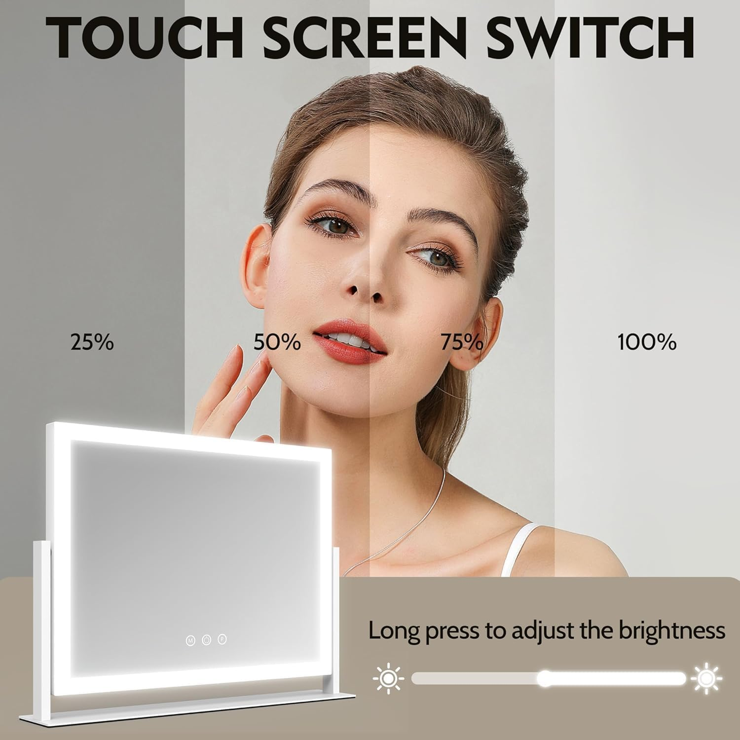 Lighted Makeup Mirror, 41X32Cm Hollywood Vanity Mirror with Lights, 10X Magnification, 3 Color Lighting Modes, Smart Touch Control, 360&deg; Rotation for Bedroom or Tabletop (White) image number 5