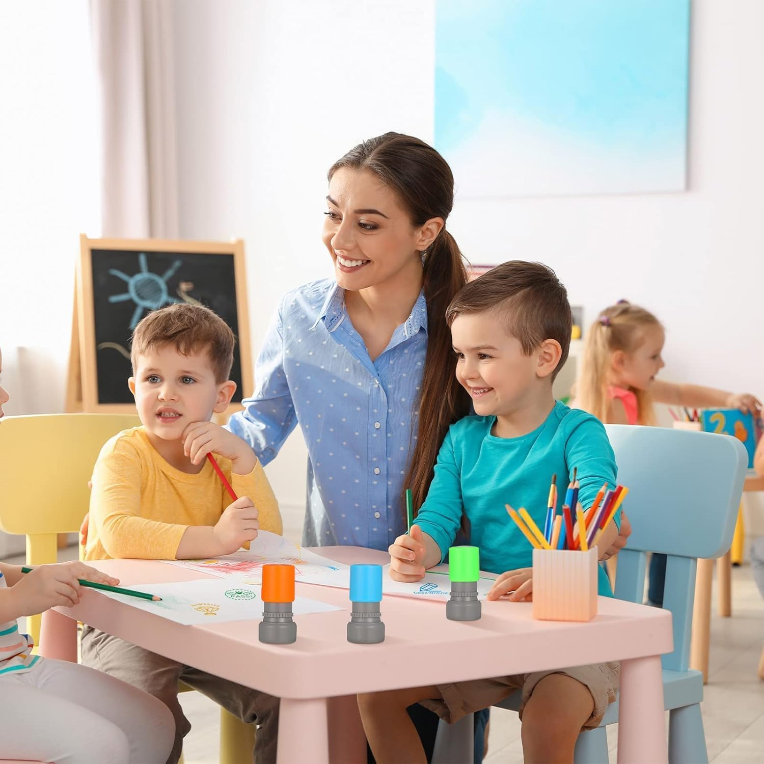 Coehaopikepowerful 12 Pcs Teacher Stamps Self Inking Stamp for Classroom image number 3