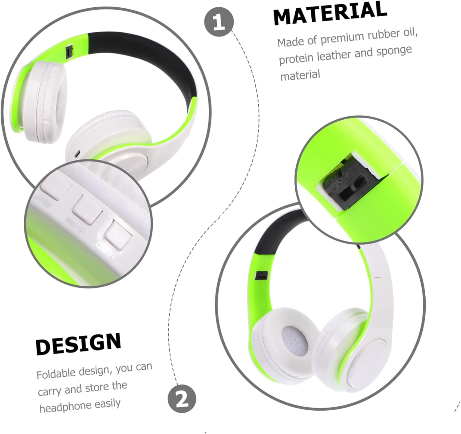 HOLIDYOYO Wireless Headset Adjustable Foldable Headphone over Ear Stereo Headphone for Gaming Listening Music at Home image number 2