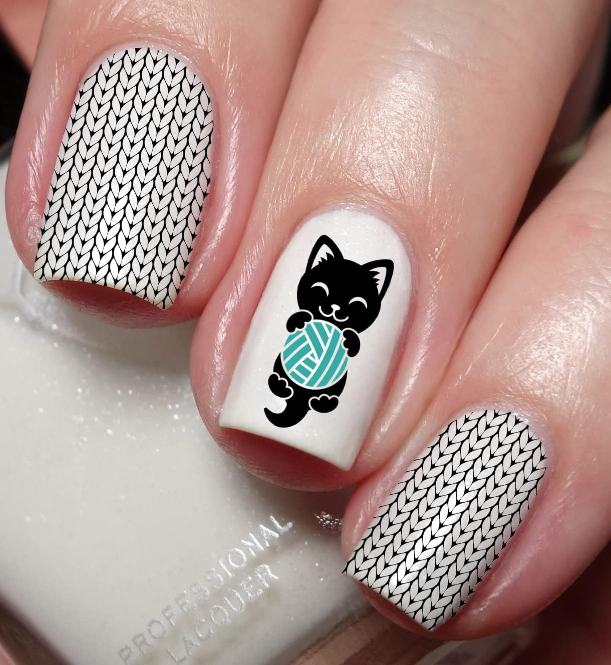 Knitting Cat & Wool Ball Nail Art Decal Sticker image number 2