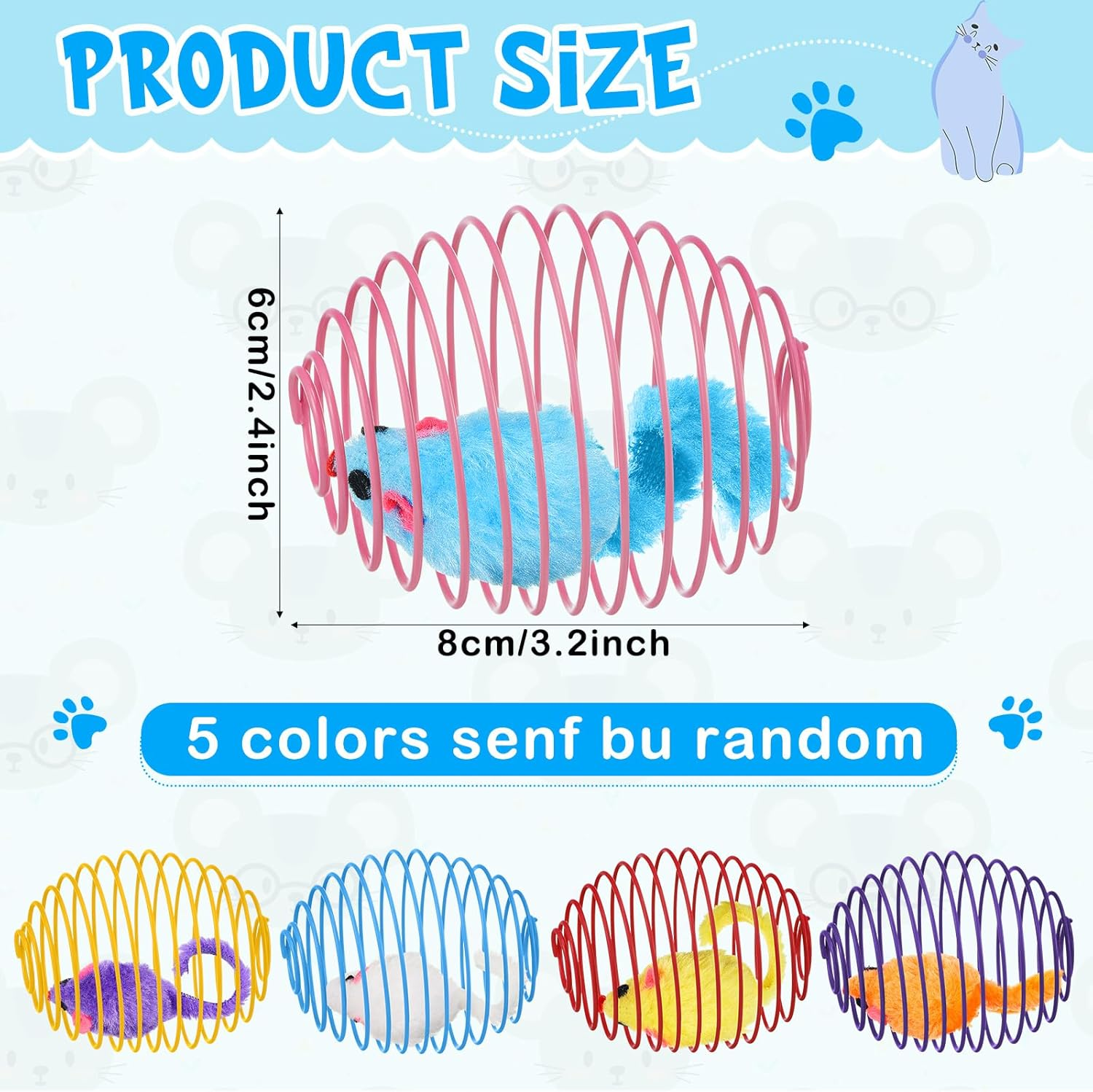 Jecery 5 Pcs Cat Spring Balls Stretchable Springs Toys Interactive Rolling Balls Colorful Playful Coils Spring Action Toy Caged Rats for Kitten Cat Pet Supplies Indoor