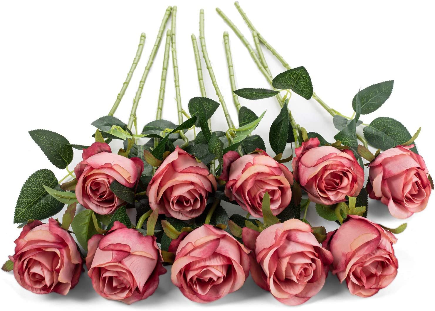 Flojery 10Pcs Artificial Rose Flowers Long Stem Fake Silk Roses for DIY Wedding Bouquet Table Centerpiece Home Decor (Rose Red) - Black image number 2