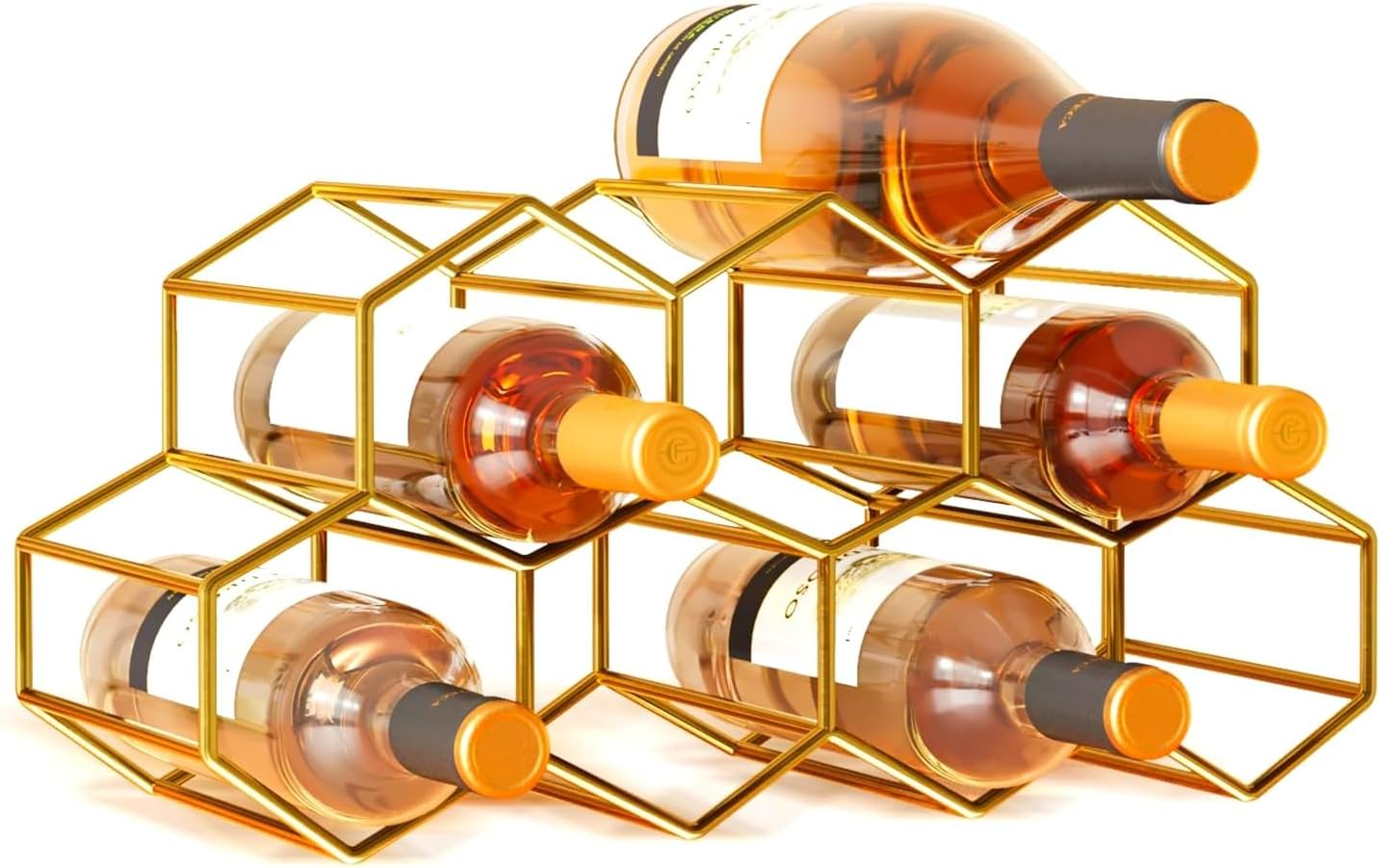 Urban Deco 9-Bottle Wine Rack - Industrial Metal Storage Shelf, No Assembly Space-Saving Design for Kitchen Countertop/Coffee Bar/Pantry (Gold, 9 Bottles) - Gold image number 6