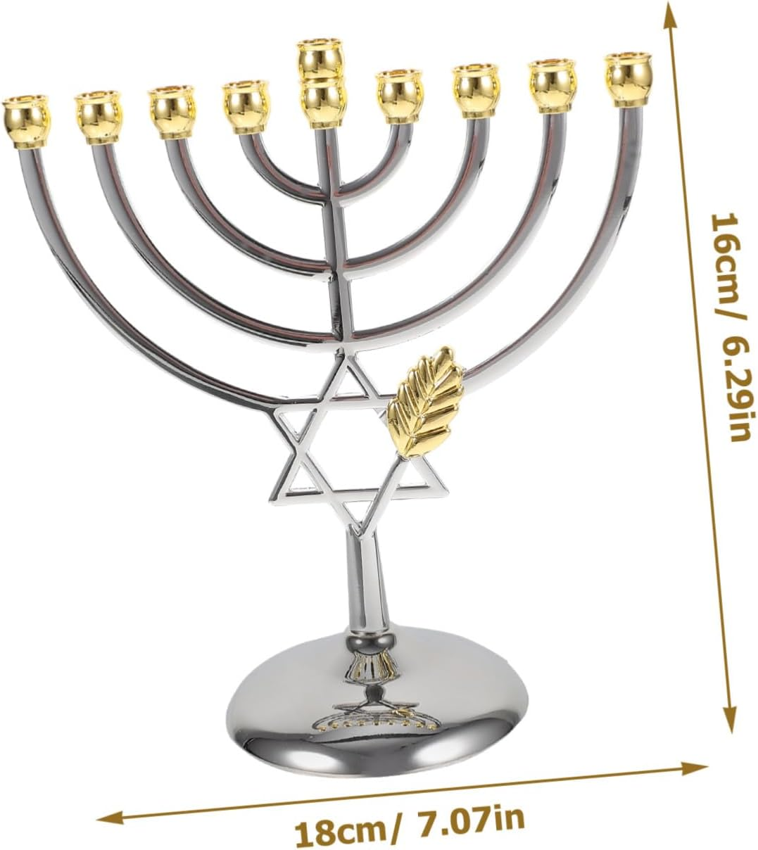 Yardenfun 9 Branch Jewish Candle Holder Metal Simple Elegant Pentacle Design Candlestick for Desktop Decoration and Hanukkah Celebration image number 1