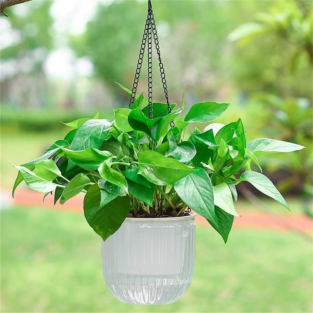 Flower Pots, Plant Self Watering Hanging Planters, 2 Pack Hanging Basket for Indoor Outdoor Plants, Home Garden, Porch, Balcony, and Patio Decor, 16.5 Cm, Emerald (Transparent)