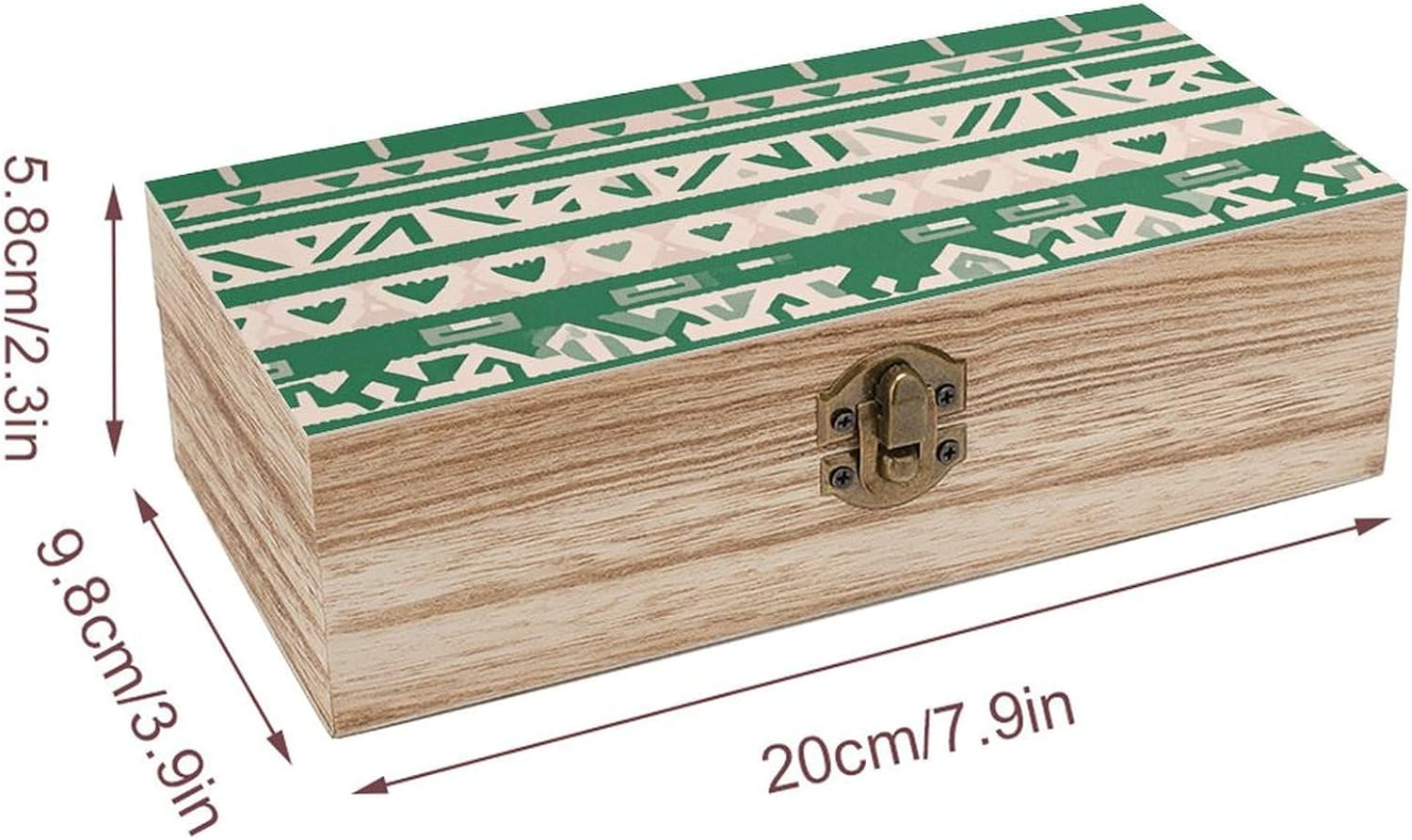 Aztec Fringe Pattern Wooden Box Wood Wedding Keepsake Boxes with Lids Small Decorative Boxes Lightweight Wooden Memory Storage Box for Crafts Keepsakes Jewelry Photo Letter Storage image number 1