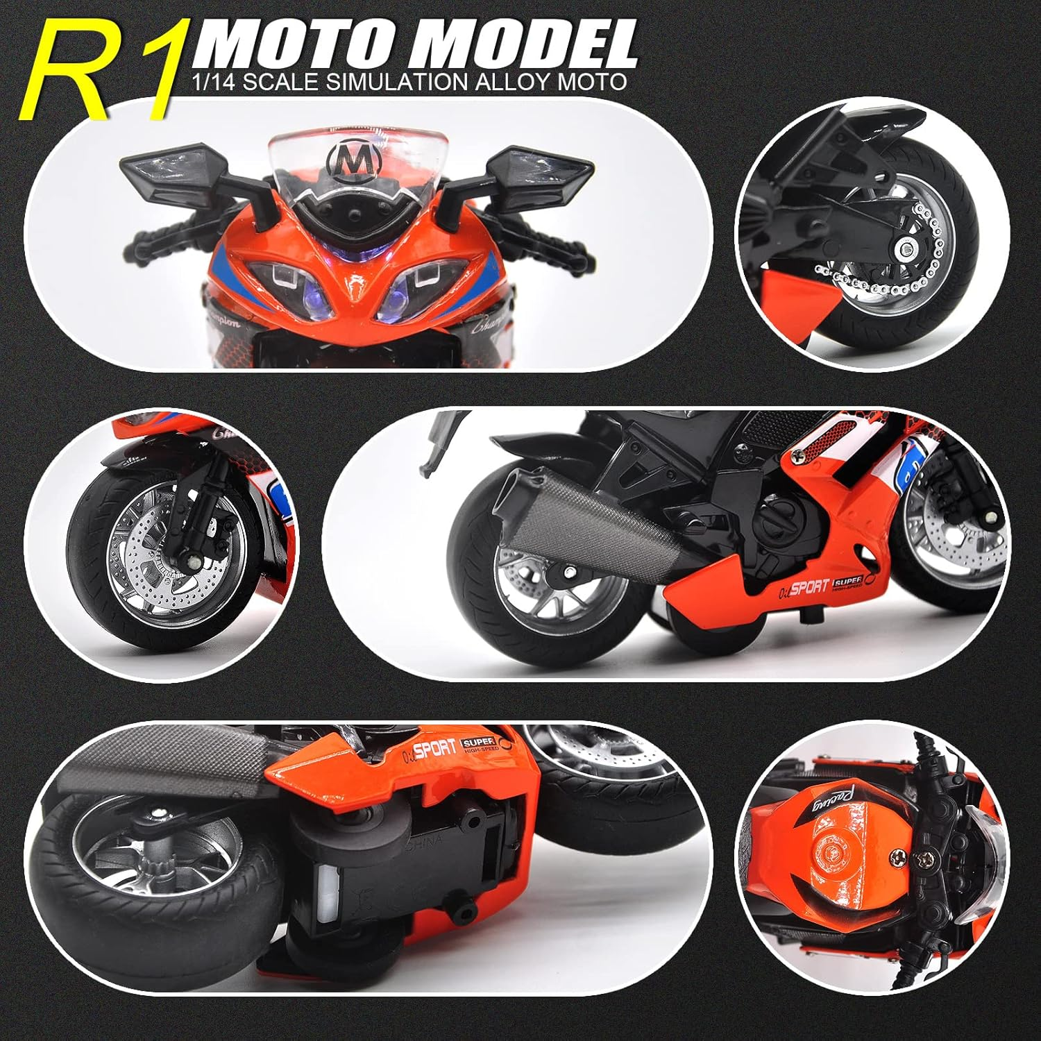 Toy Motorcycles, Diecast Motorcycle Toy with Music Lighting,Toy Motorcycle for Kids 3-9,Toy Motorcycles for Boys (Orange) image number 1