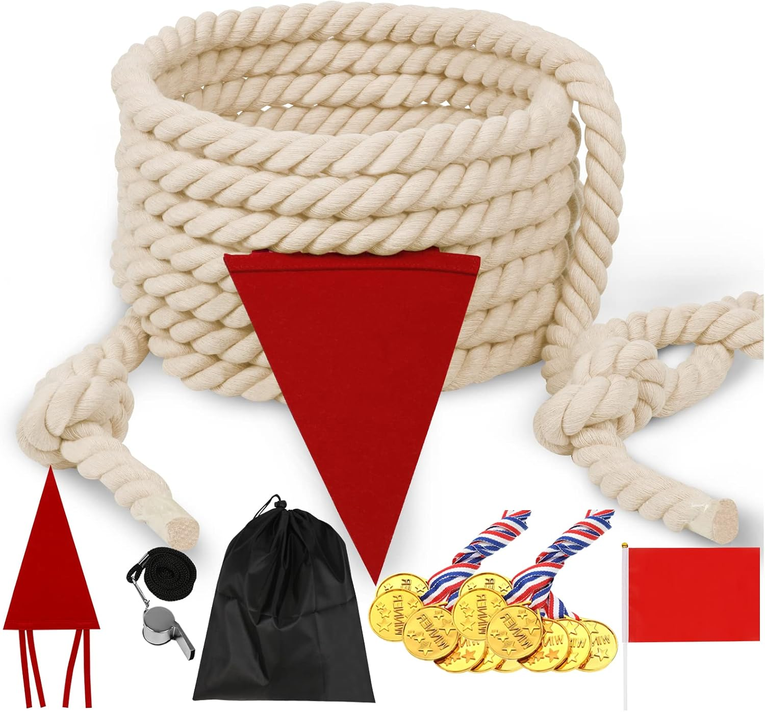 Tepartok 25FT Tug of War Rope Game Set for Kids & Adults, Family Reunion Games, Lawn & Backyard Fun, Includes Rope, Prizes, Storage Bag, Center Flag, Referee Flag & Whistle image number 5
