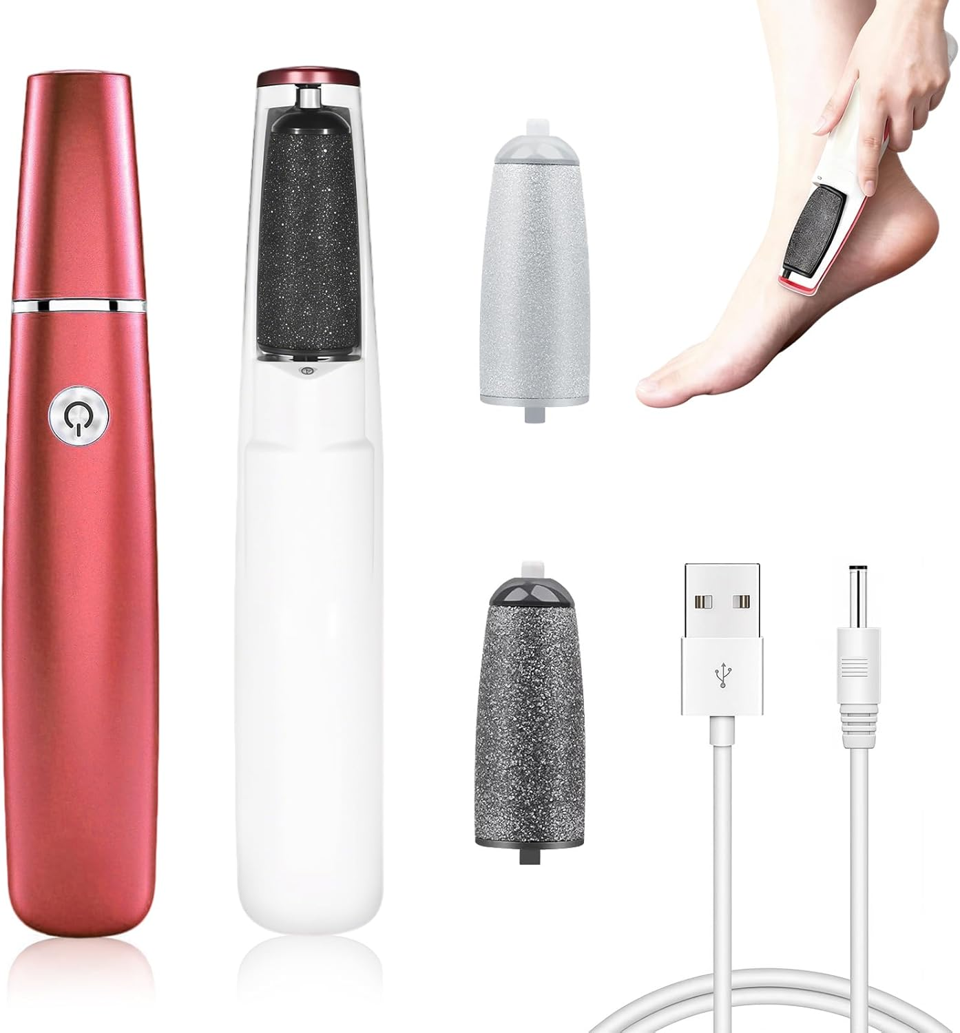 Electric Callus Remover Professional Set with 360&deg; Rotating Roller and Waterproof Design - Foot Scraper for Hard Skin, Cracked Heels and Callus Removal, Red image number 6