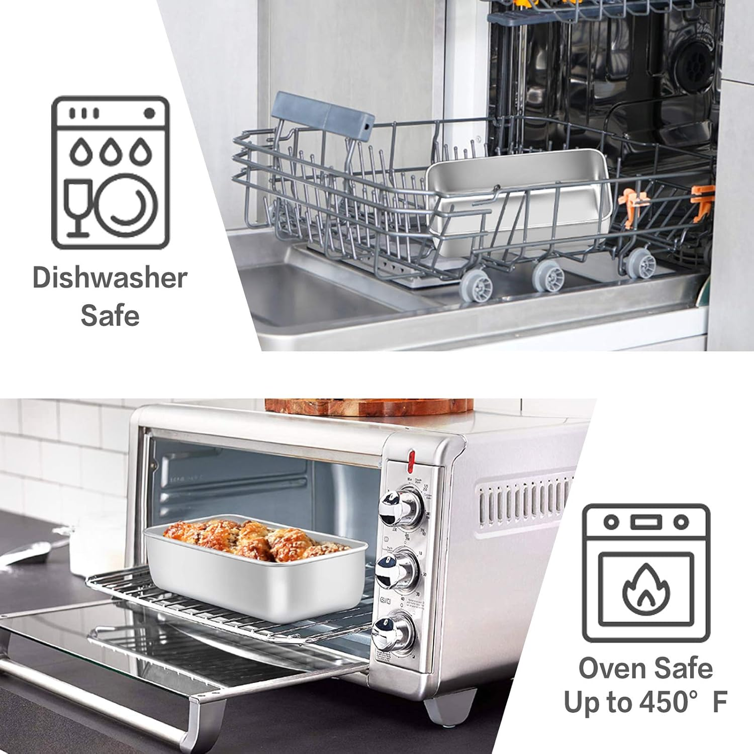 E-Far Loaf Pan for Baking Bread, 9 X 5 Inch Stainless Steel Baking Loaf Pans, Metal Bakeware for Bread Meatloaf Cake Brownies, Healthy & Non Toxic, Easy Release & Dishwasher Safe - Set of 2 image number 5