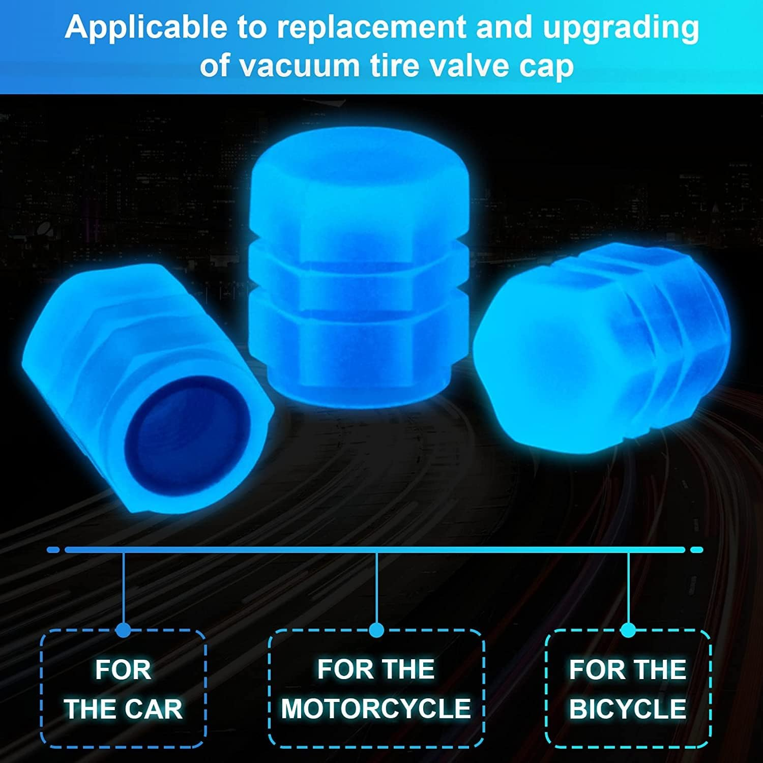 Dust Caps for Car Tyres, 12 PCS Universal Fluorescent Tire Valve Caps, Glow in the Dark Tyre Dust Caps for General Cars Truck Suvs Motorcycles Bike Wheel image number 4
