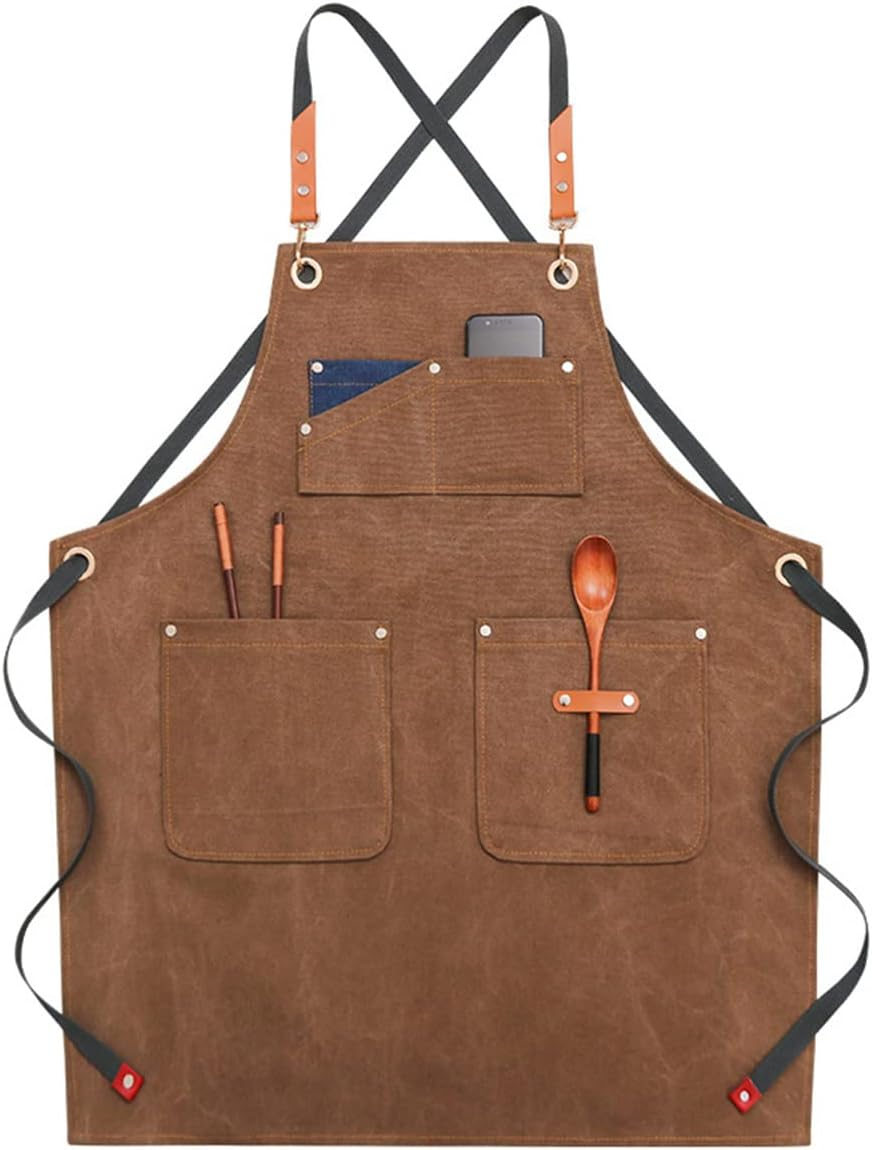 Denim Canvas Apron Work Apron for Men Barber Grill Restaurant Bar Shop Studios Uniform image number 6