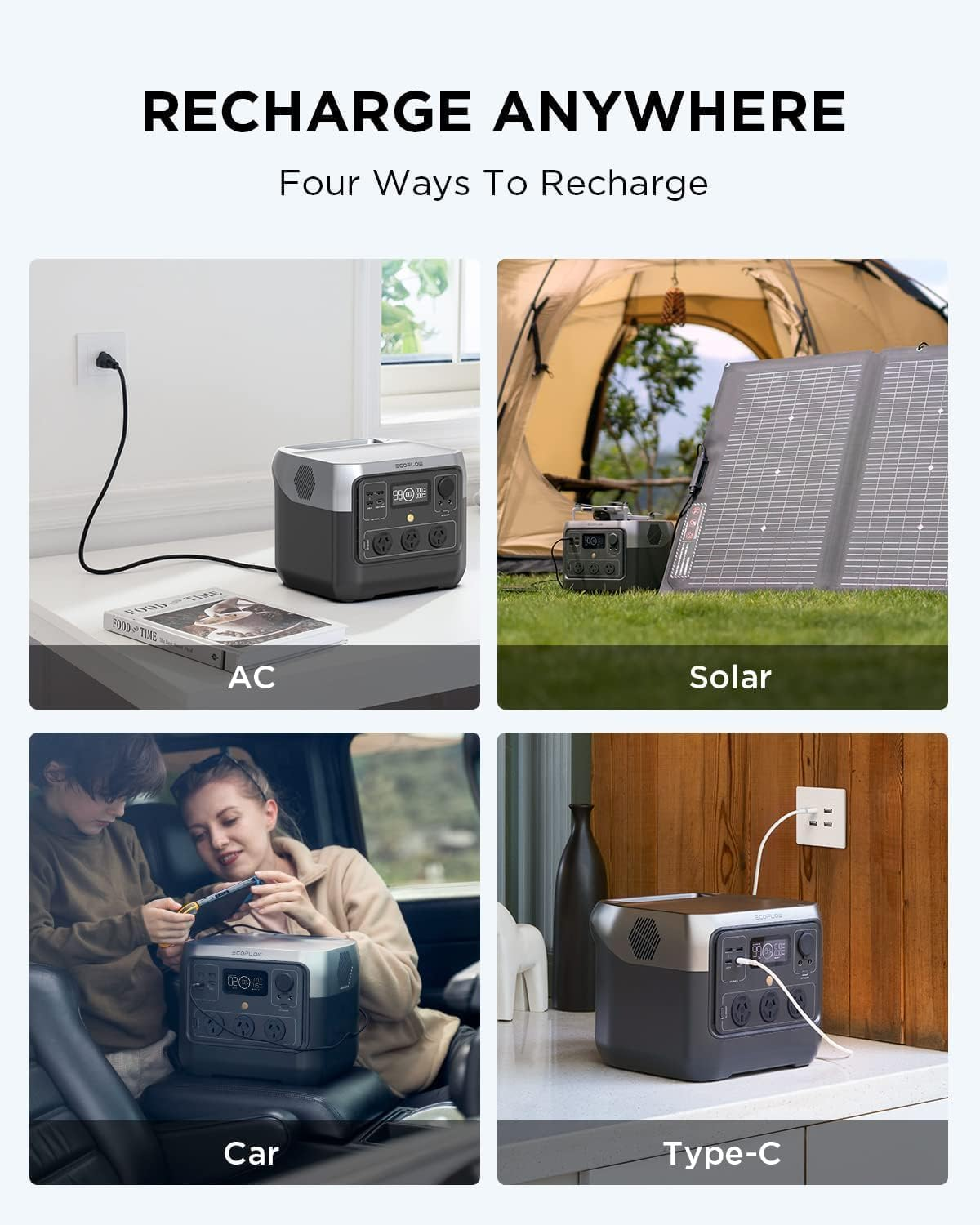 EF ECOFLOW Portable Power Station RIVER 2 Pro, 768Wh Lifepo4 Battery, 70 Min Fast Charging, 3X800W AC Outlets, Solar Generator for Outdoor Camping/Rvs/Home Use