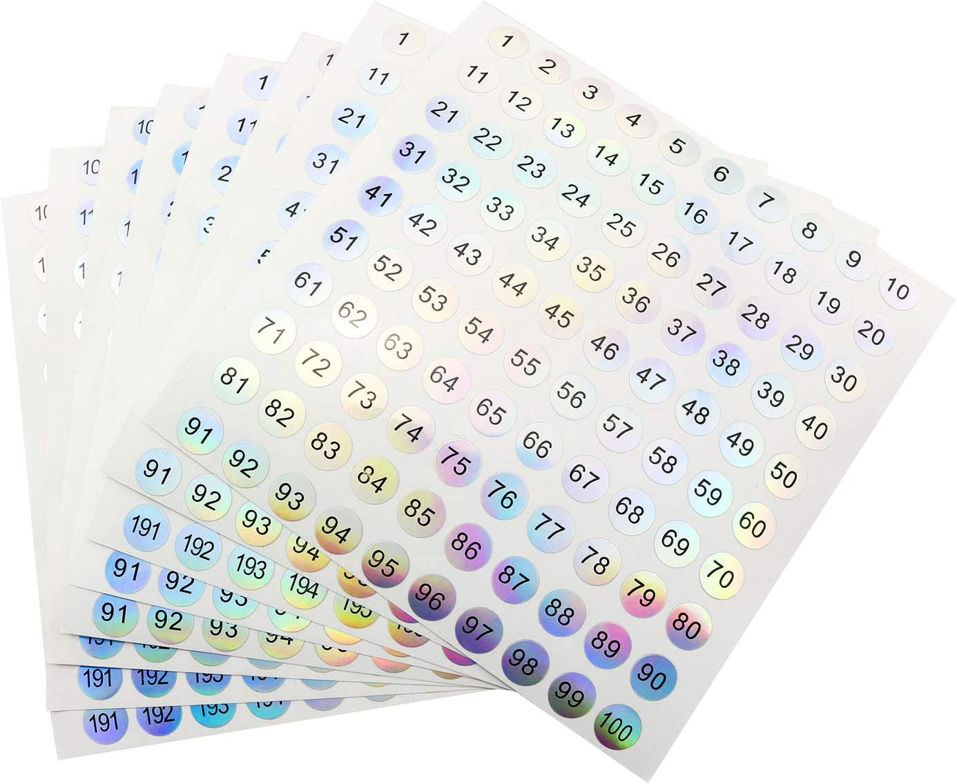 8 Sheets Consecutive Laser Number Stickers Small round Labels Self Adhesive Tags Stickers Home School Office Decoration (4 Sheets 1 to 100 + 4 Sheets 101 to 200) image number 4