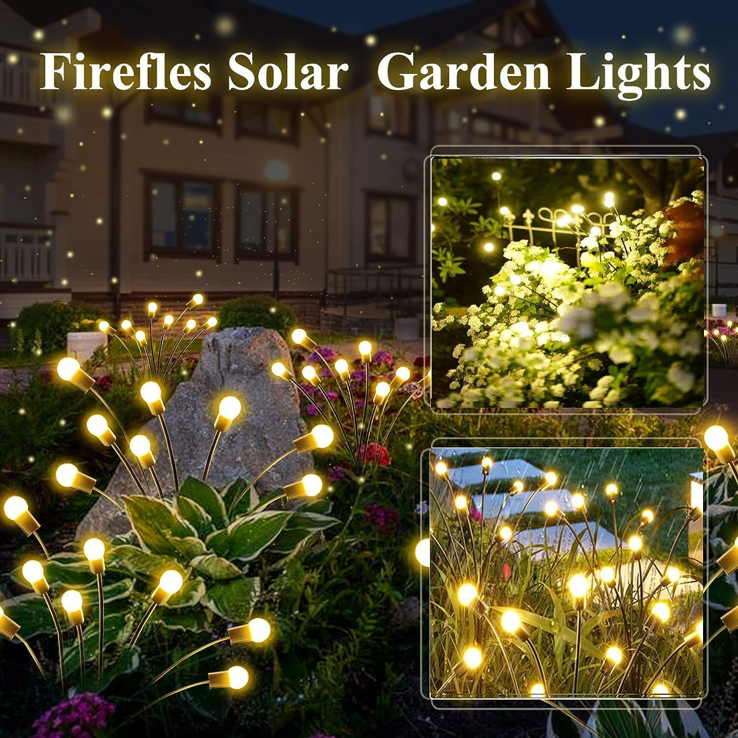 4Pcs Solar Garden Lights Outdoor, Solar Firefly Lights 32 LED New Upgraded Sway by Wind, Solar Outdoor Lights, Yard Patio Pathway Decoration, High Flexibility Iron Wire & Heavy Bulb Base, Warm White image number 2