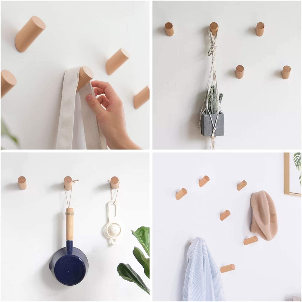 Homedo Wood Wall Hooks, Hat Hook, Wooden Coat Hooks Wall Mounted, Entryway Hat Rack, Decorative Hooks Single Organizer Hat Hanger Towel Rack Hook (R2.8 Beech-6Cm-6Pack) image number 7