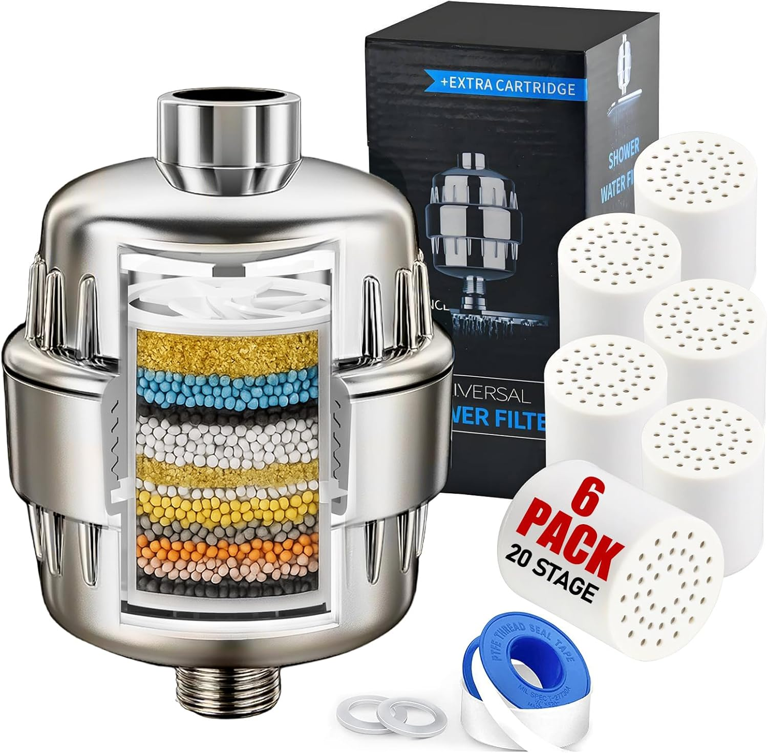 Shower Head Filter for Hard Water & Hair - 2 Replacement Cartridges -20 Stage - Water Softener to Remove Chlorine and Fluoride,Bthf-02