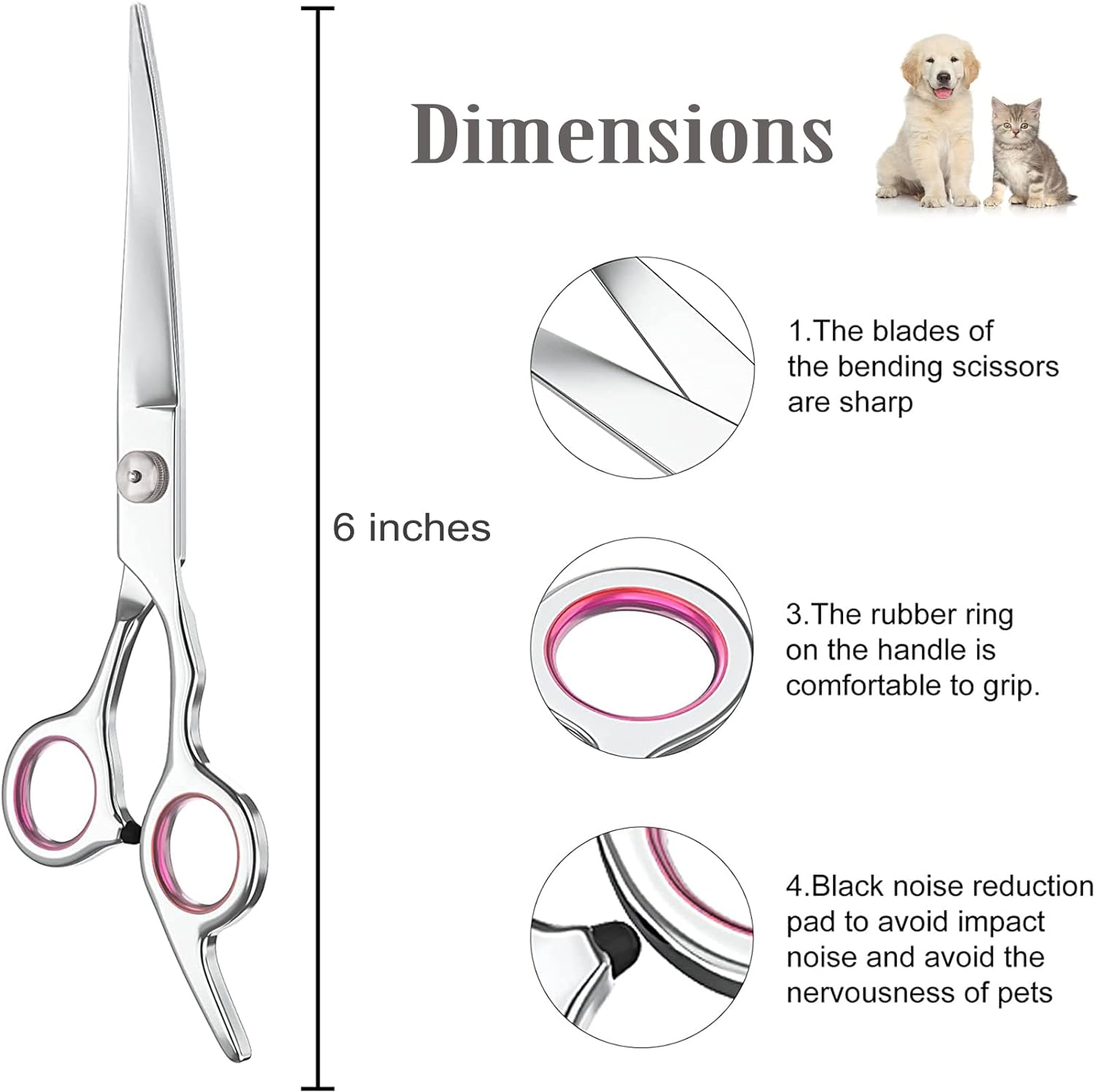 Pet Scissors, Grooming Scissors, 6 Inch Professional Stainless Steel Dog Grooming Scissors for Dogs, Cat Hair Scissors for Dogs, Paw Scissors, Curved Scissors (A) image number 6