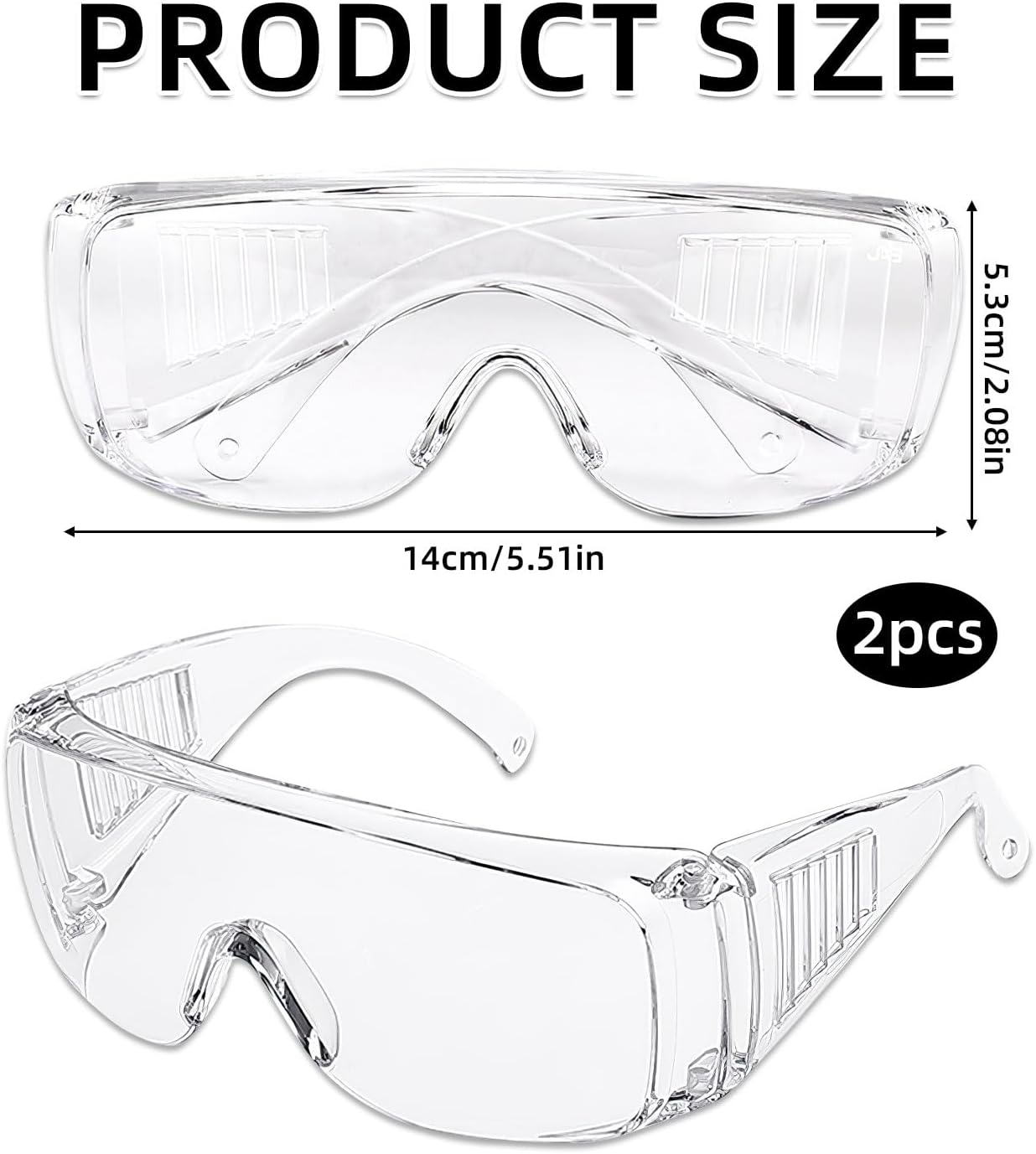 Safety Glasses, Work Safety Glasses, Pack of 2, Transparent Safety Glasses, Anti-Fog & Shatterproof, ANSI Z87.1 & EN 166, Uv-Resistant, Scratch-Resistant for Glasses Wearers, Laboratory, Chemistry
