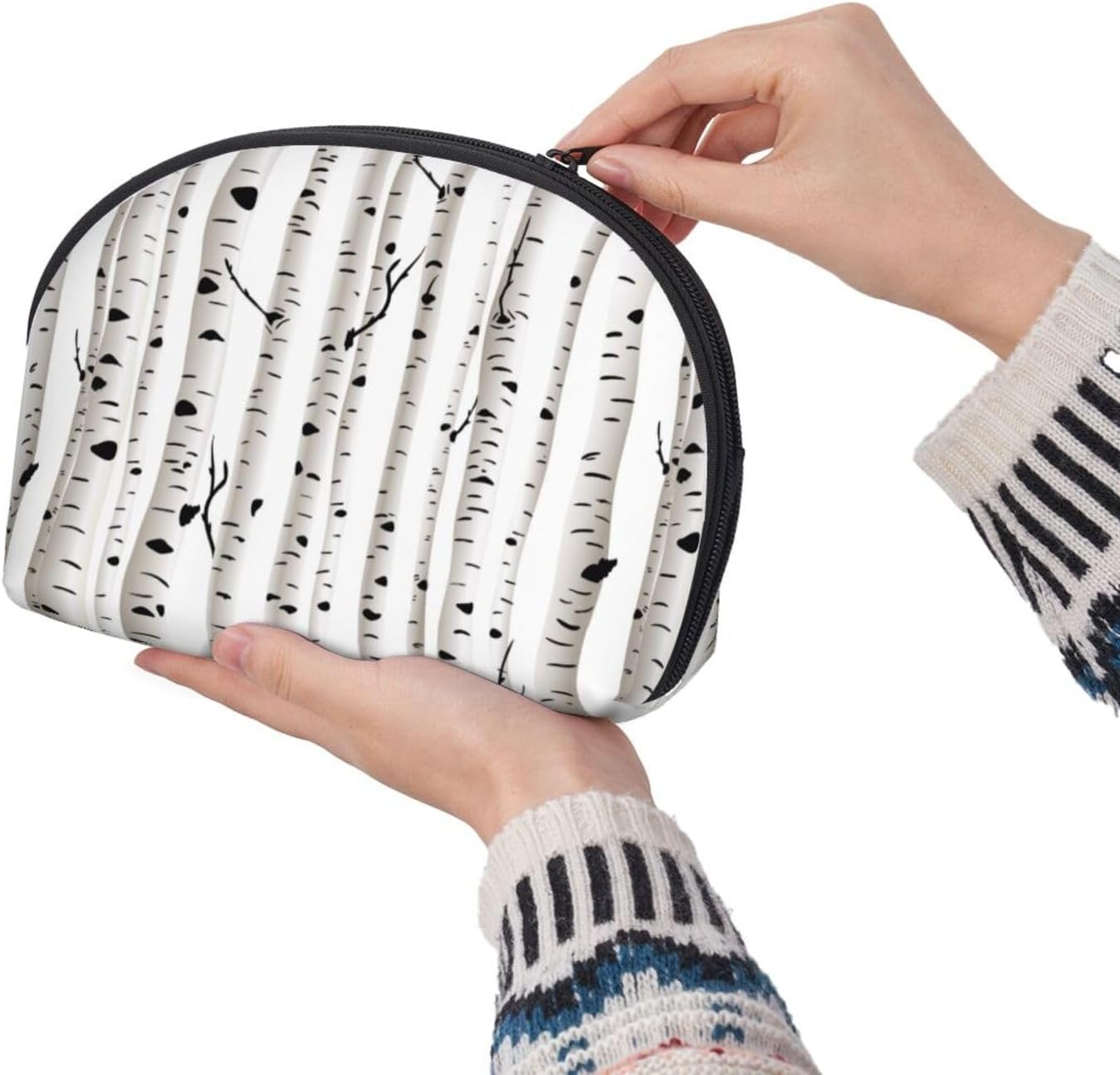 Cozimangoe Coin Pouch Makeup Bags Set, 2 Piece Shell Shape Cosmetic Bag with Pockets for Daily Travel Handbag Lipstick Keys Toiletry, Personalized Hand Drawn Birch Tree image number 6