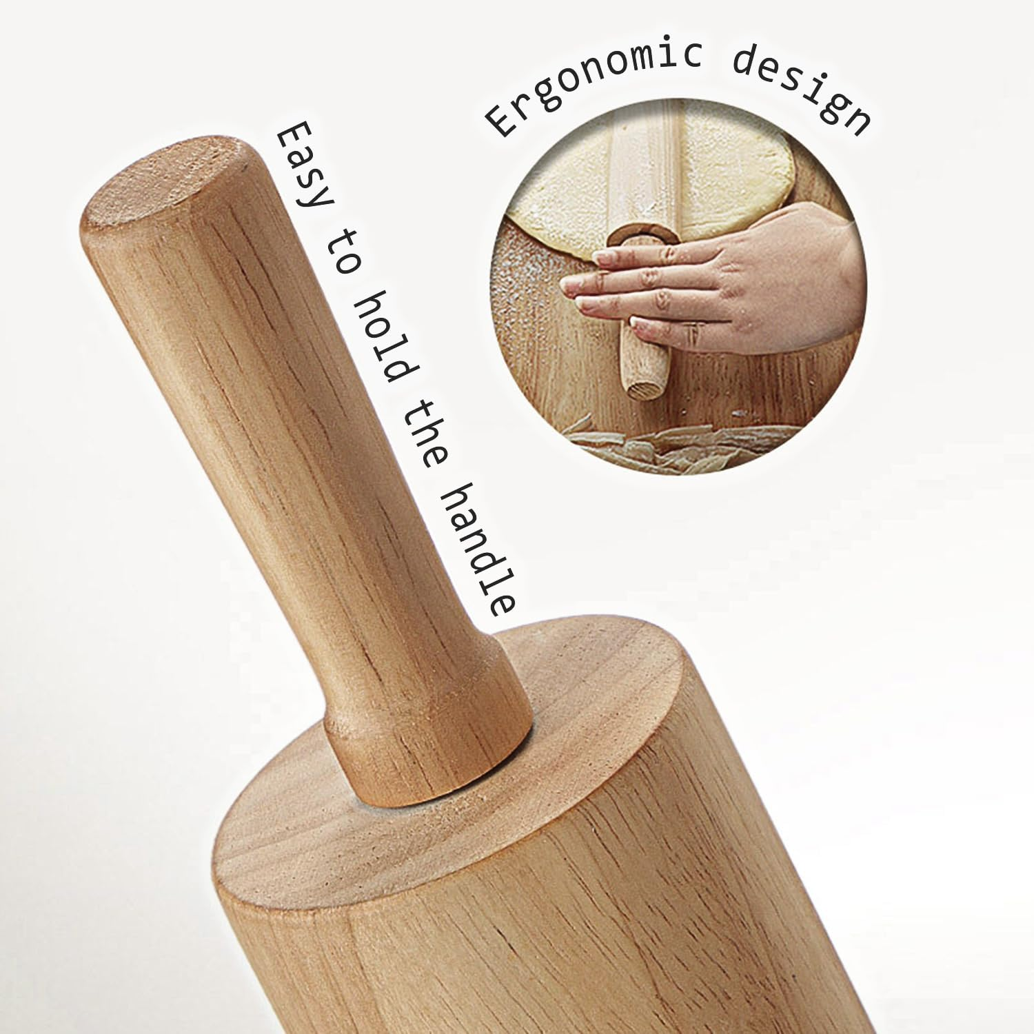 Classic Wooden Rolling Pin for Baking Non Stick, Ergonomic Design, 43 Cm Length, Brown for Baking Needs image number 2