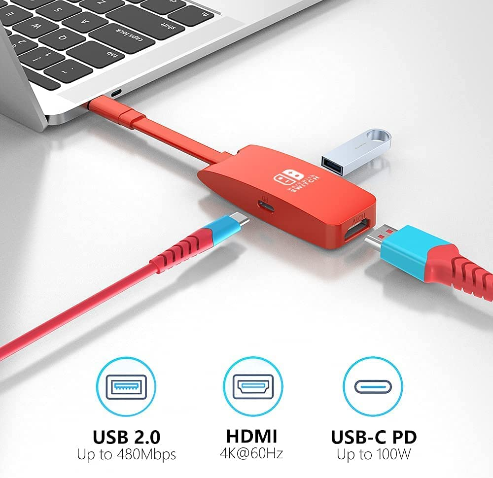 GOPALA Switch Dock, 4K@60Hz HDMI Switch Docking Station Portable TV Dock for Nintendo Switch Charging Dok, Type C to HDMI TV Adapter for Nintendo Switch Macbook Pro Air Sam-Sung Dex-Red image number 3
