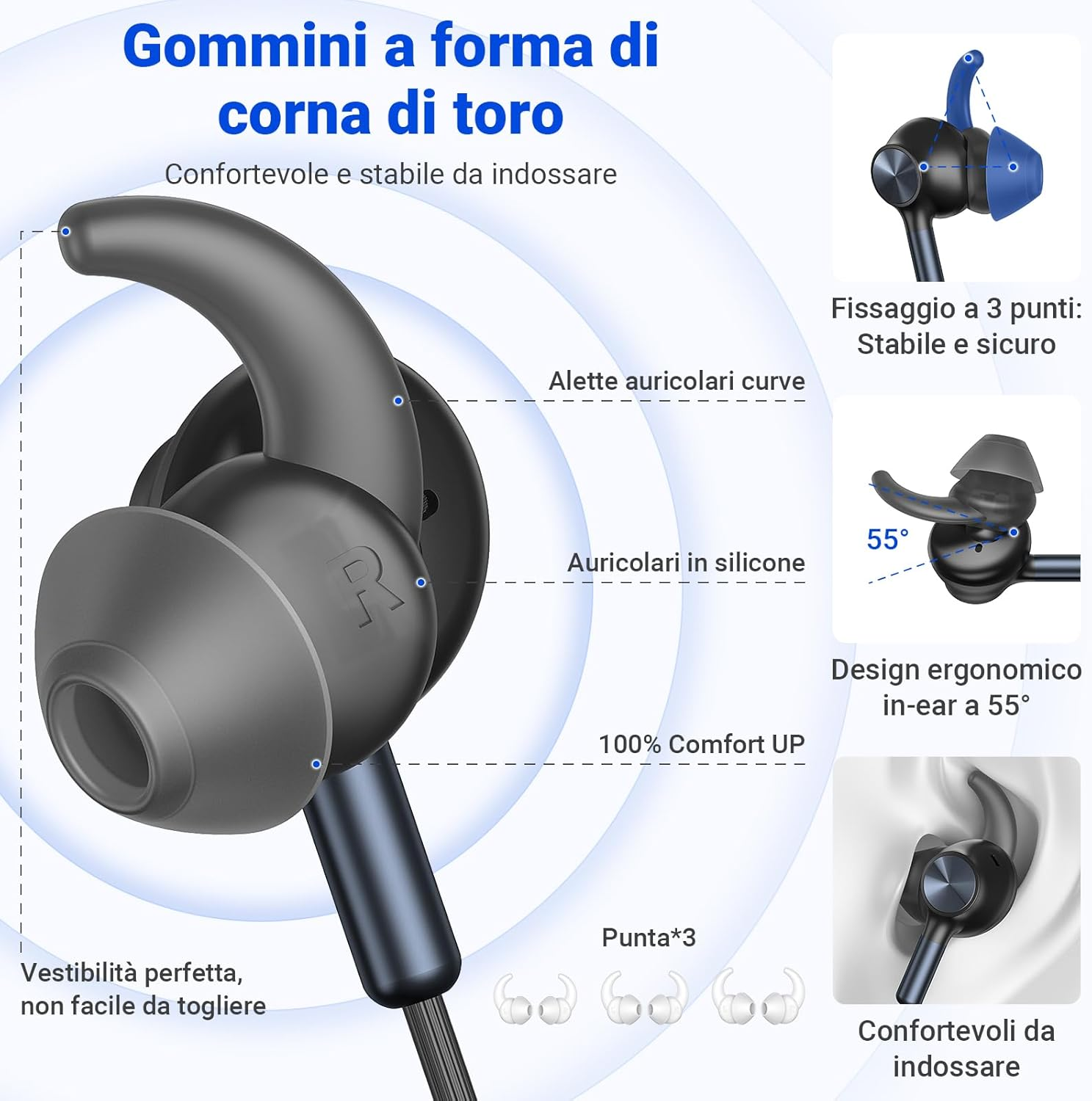 AIAUXAI In-Ear Headphones USB C, 1.5 M Cable Blue Anti-Fall Earplugs Microphone & Volume Control for Samsung Galaxy S25 Ultra S24 A16 Iphone 16 15 Ipad Pixel 9 8 for Office Gaming Workout Music Blue image number 3