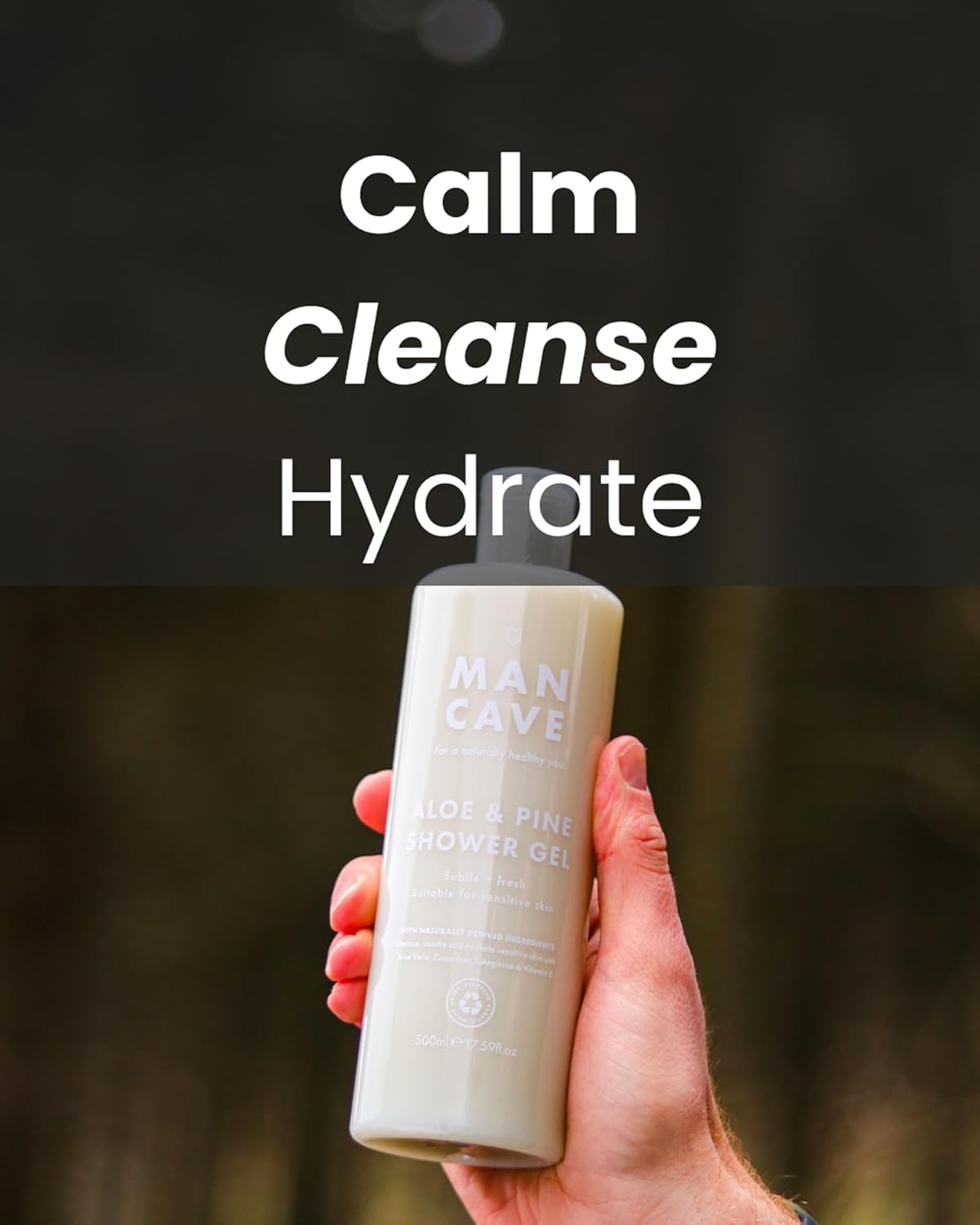 Mancave Shower Gel Men for Sensitive Skin - Aloe and Pine 500 Ml - Sulphate Free and Natural, Vegan, Cruelty Free, Recycled Packaging, Sensitive Shower Gel Men image number 6