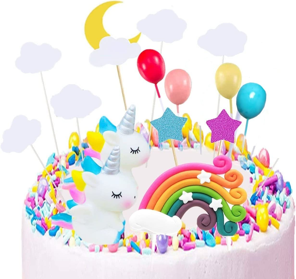 15Pcs Unicorn Cake Topper Kit, Cloud Rainbow Star Balloon Cupcake Toppers for Birthday Party Decorations, Unicorn Cake Decorations for Happy Birthday Cakes image number 4