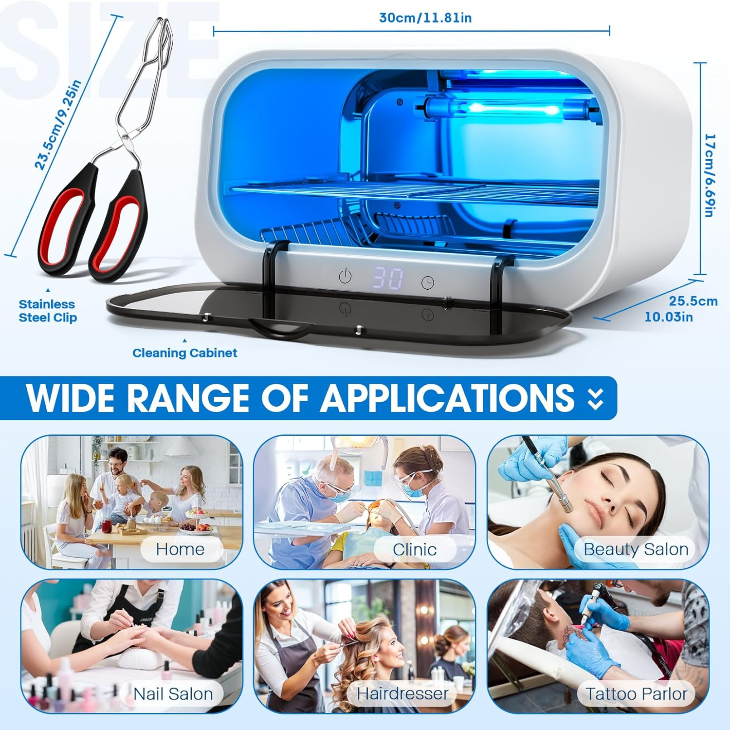12L Autoclave Sterilizers for Esthetician, Double-Layer High Temperature Nail Tool Sterilizer with Clamp, Cleaning Cabinet for Home Use, Beauty/Barber/Nail/Spa Salons Tools Use (White, 12L) image number 2